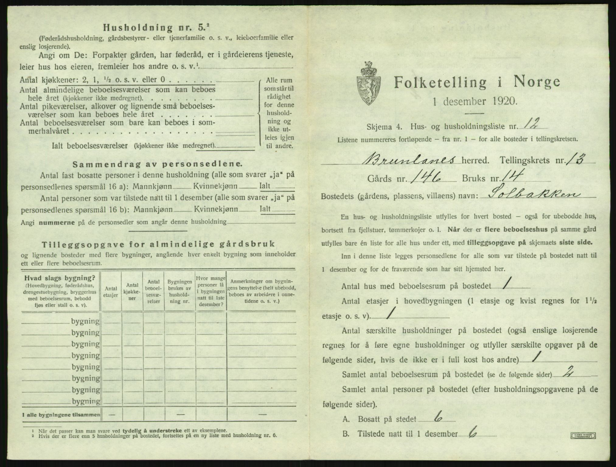 SAKO, 1920 census for Brunlanes, 1920, p. 1771