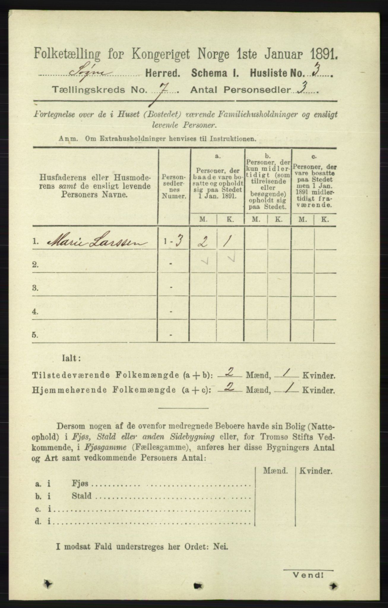 RA, 1891 census for 1018 Søgne, 1891, p. 1426