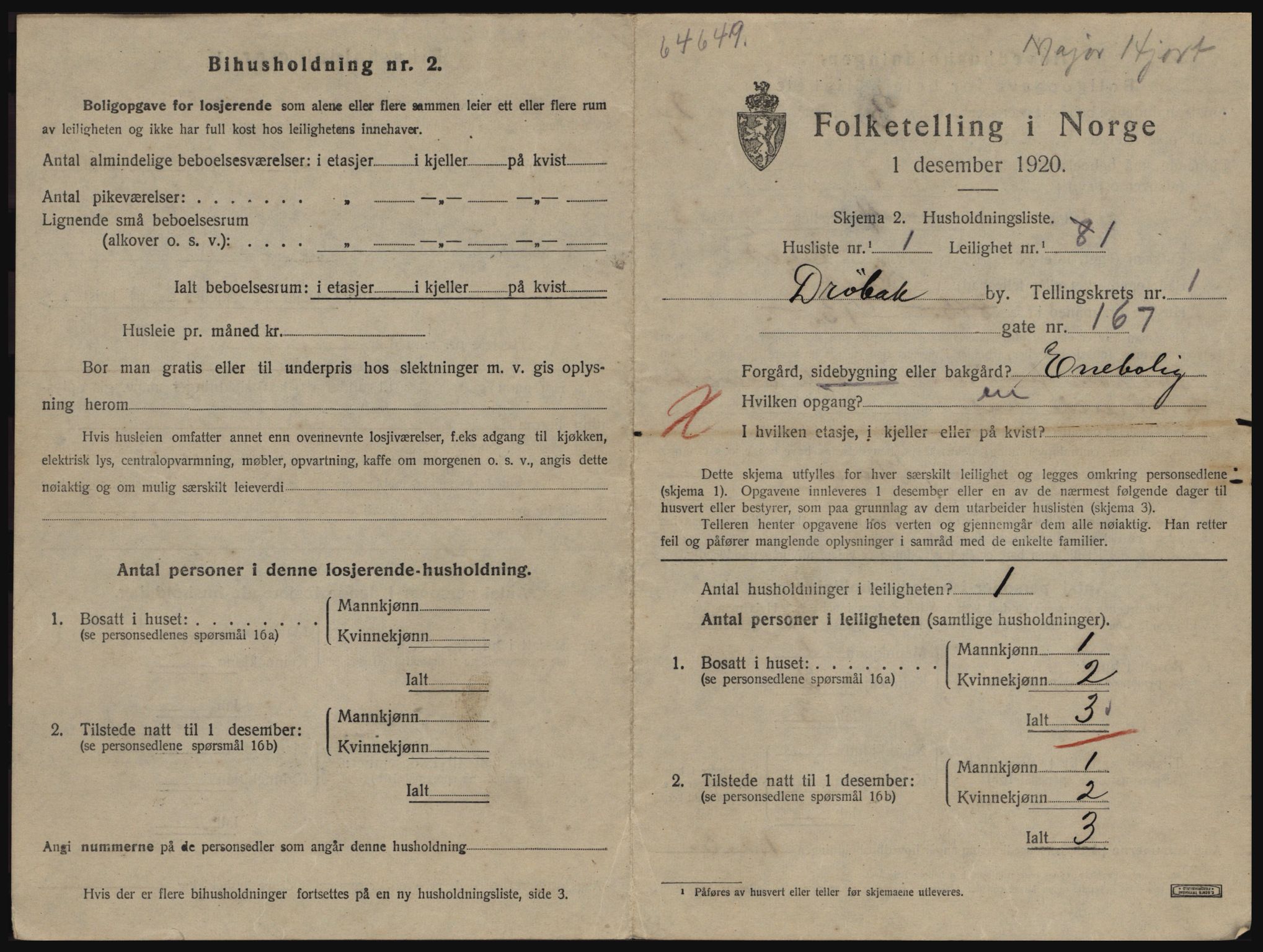 SAO, 1920 census for Drøbak, 1920, p. 707