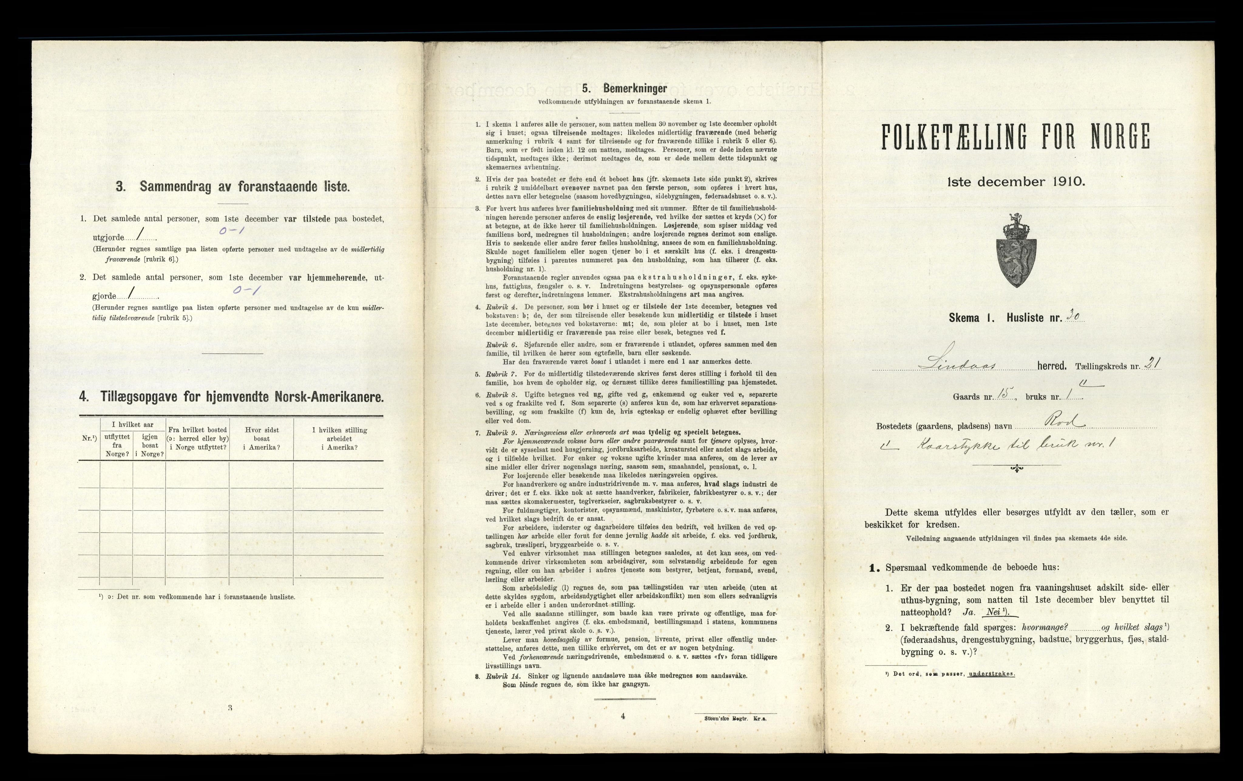 RA, 1910 census for Lindås, 1910, p. 1370