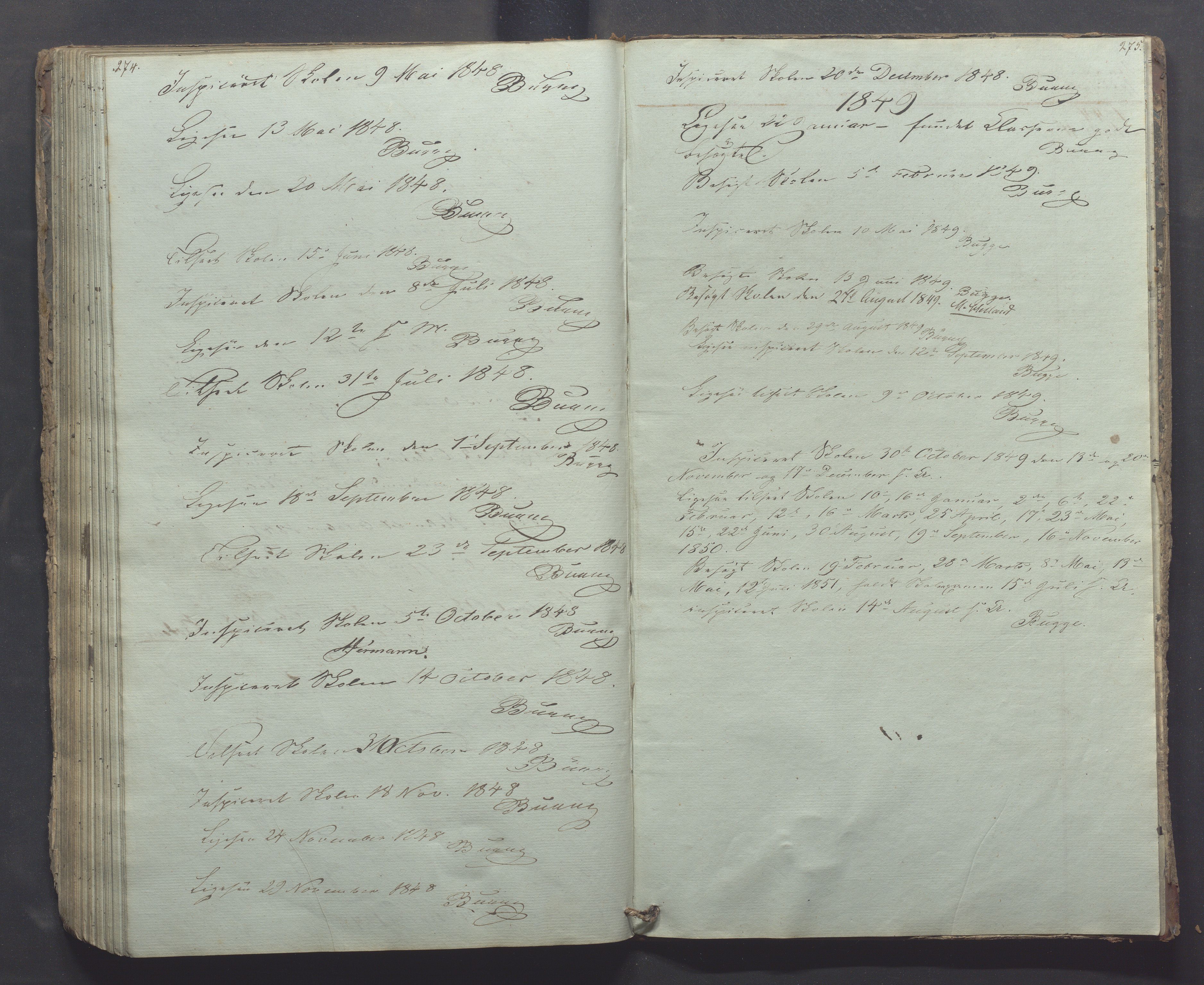 Egersund kommune (Ladested) - Egersund almueskole/folkeskole, IKAR/K-100521/H/L0002: Skoleprotokoll - Faste Almueskole, 2. klasse, 1844-1852, p. 274-275