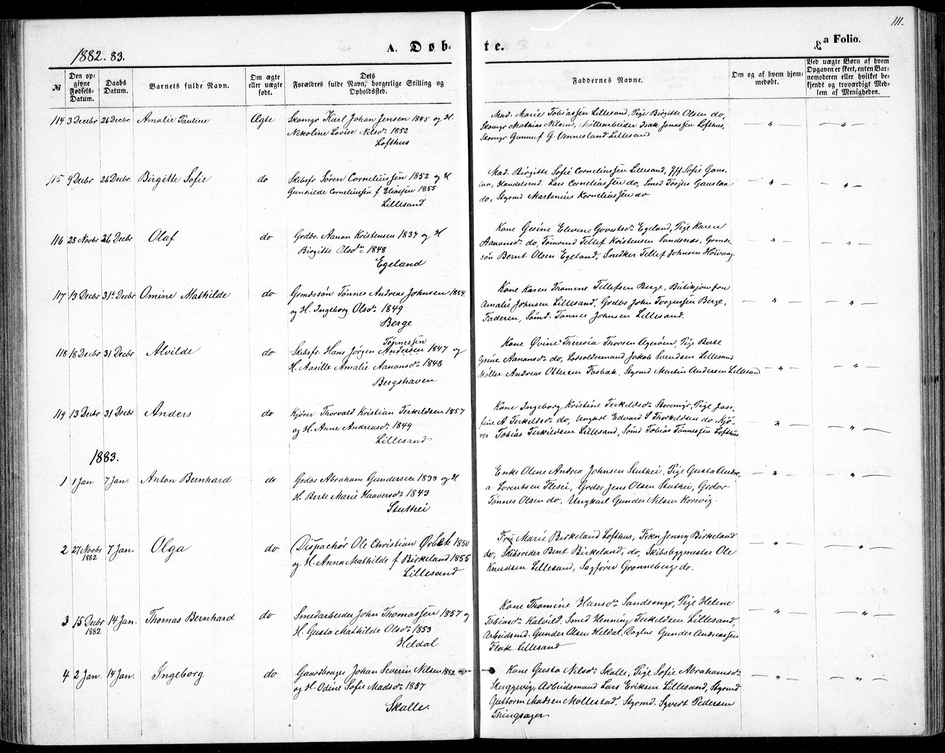 Vestre Moland sokneprestkontor, SAK/1111-0046/F/Fb/Fbb/L0005: Parish register (copy) no. B 5, 1872-1883, p. 111