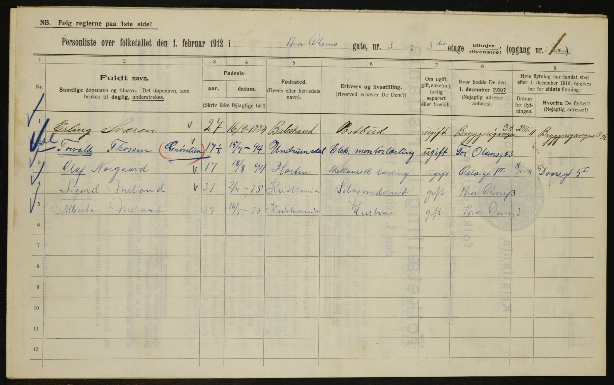 OBA, Municipal Census 1912 for Kristiania, 1912, p. 109269