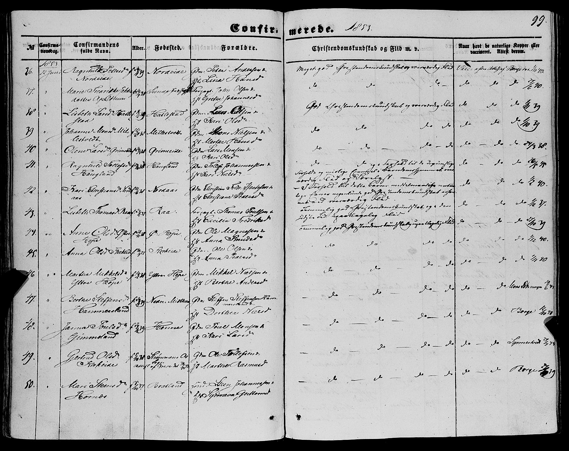 Fana Sokneprestembete, SAB/A-75101/H/Haa/Haaa/L0011: Parish register (official) no. A 11, 1851-1862, p. 99