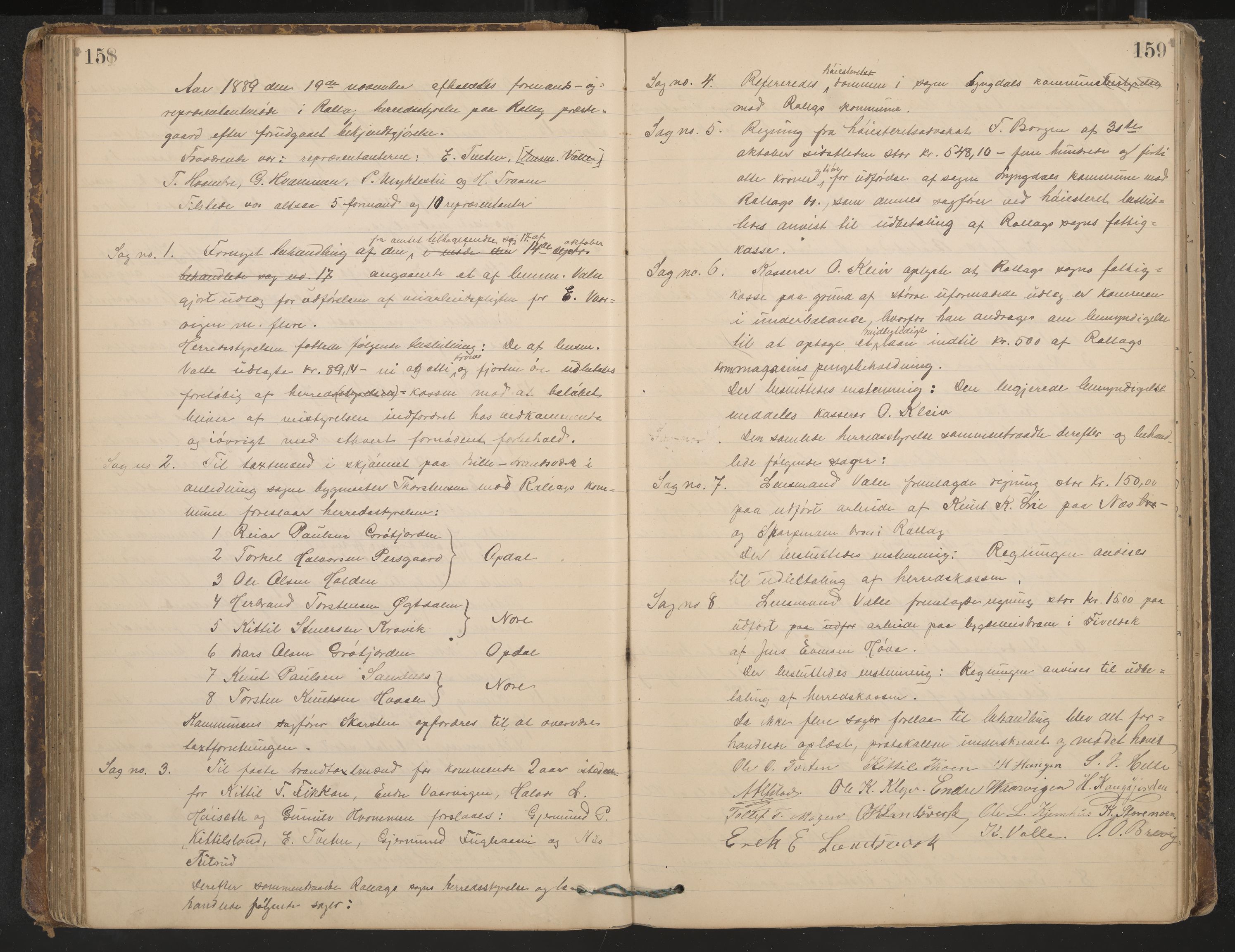 Rollag formannskap og sentraladministrasjon, IKAK/0632021-2/A/Aa/L0003: Møtebok, 1884-1897, p. 158-159