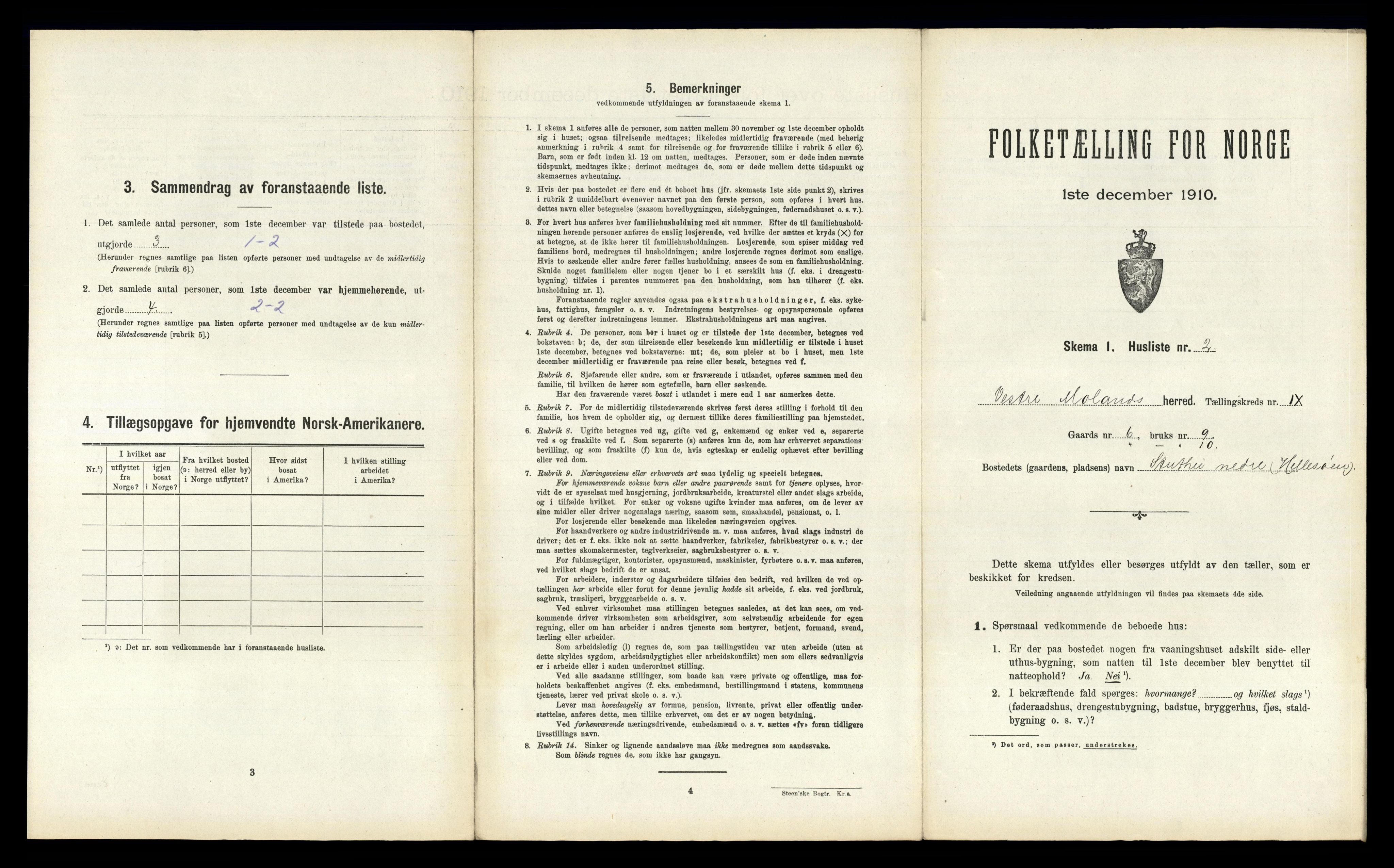 RA, 1910 census for Vestre Moland, 1910, p. 828