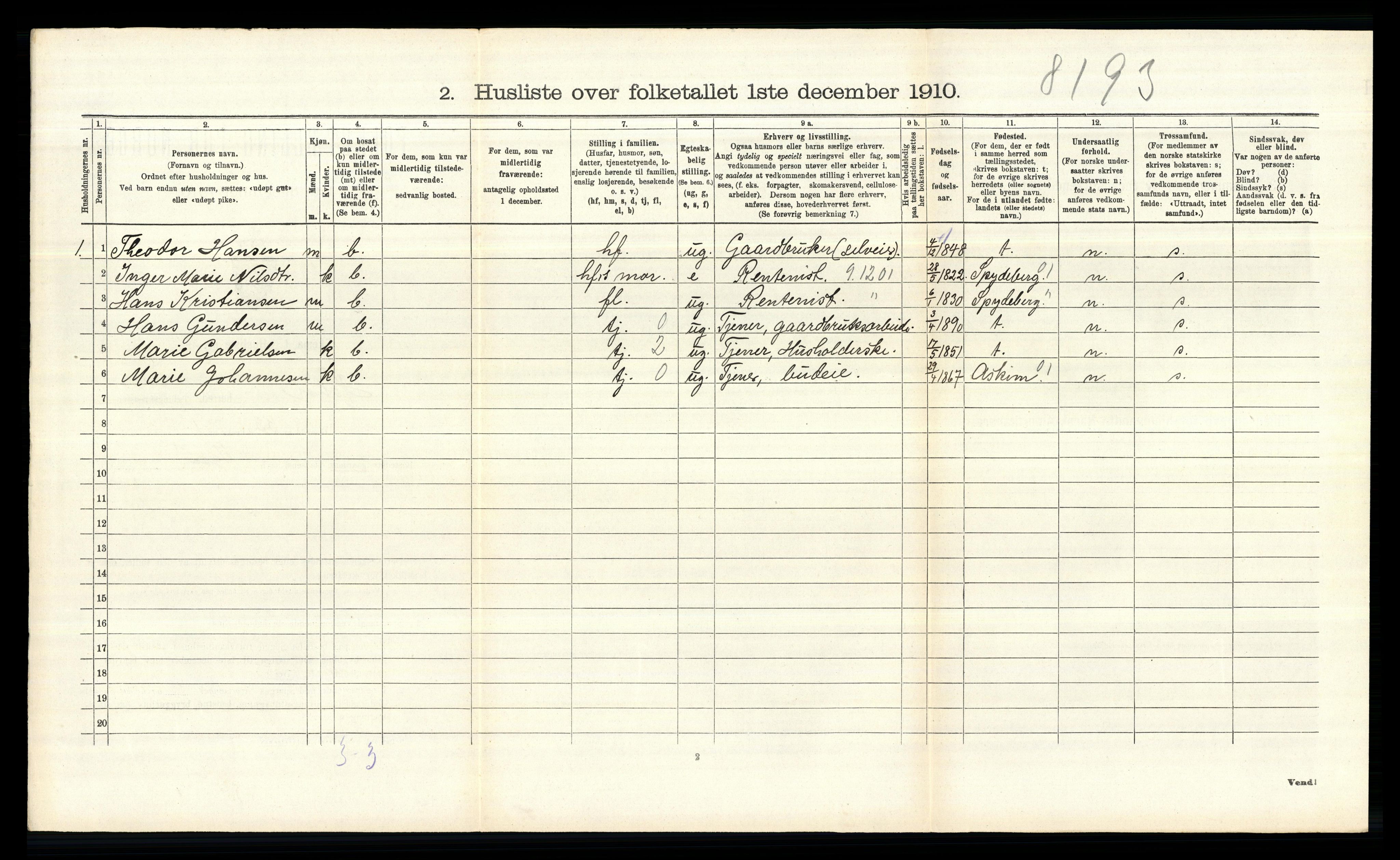 RA, 1910 census for Hobøl, 1910, p. 301