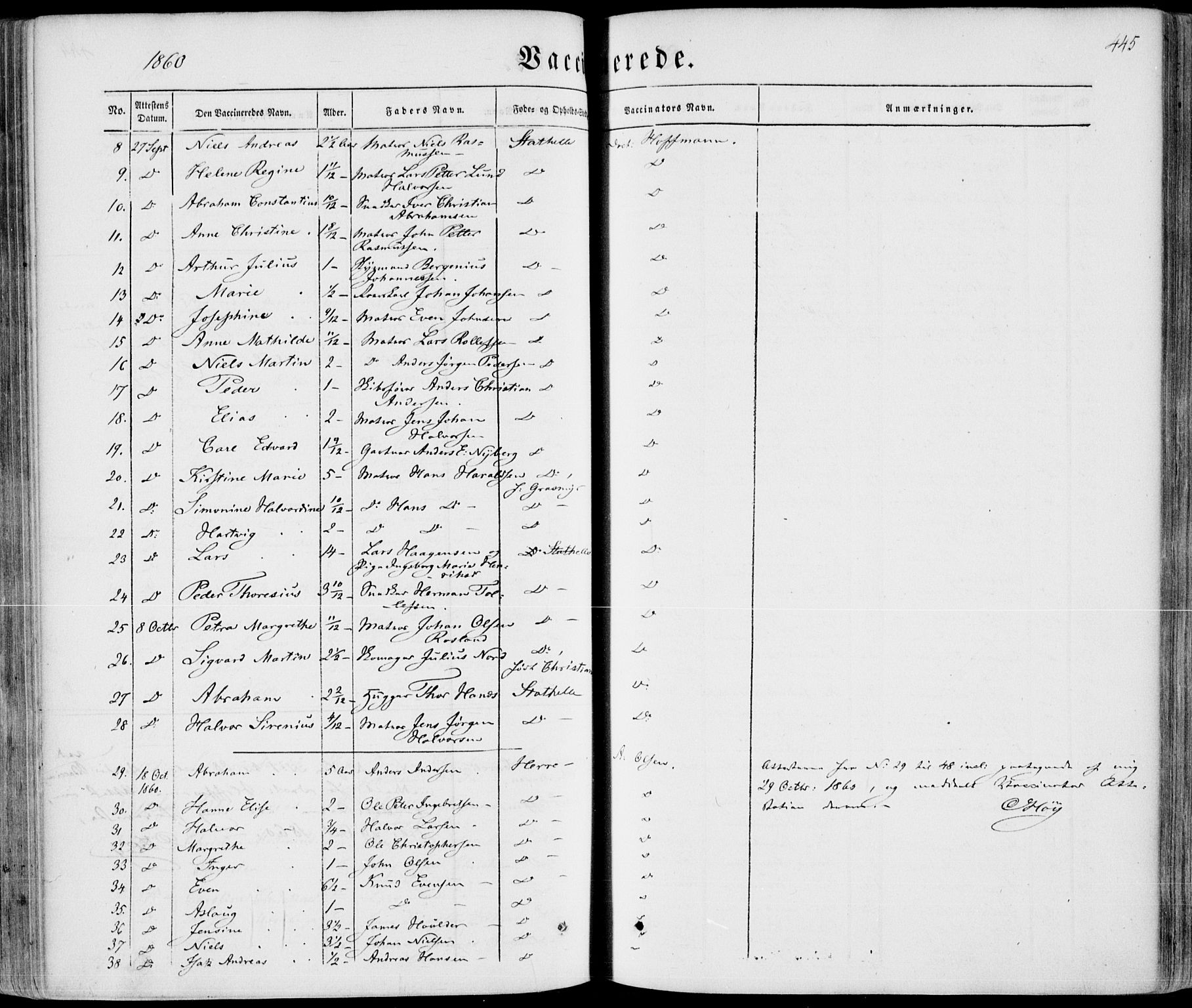 Bamble kirkebøker, AV/SAKO-A-253/F/Fa/L0005: Parish register (official) no. I 5, 1854-1869, p. 445