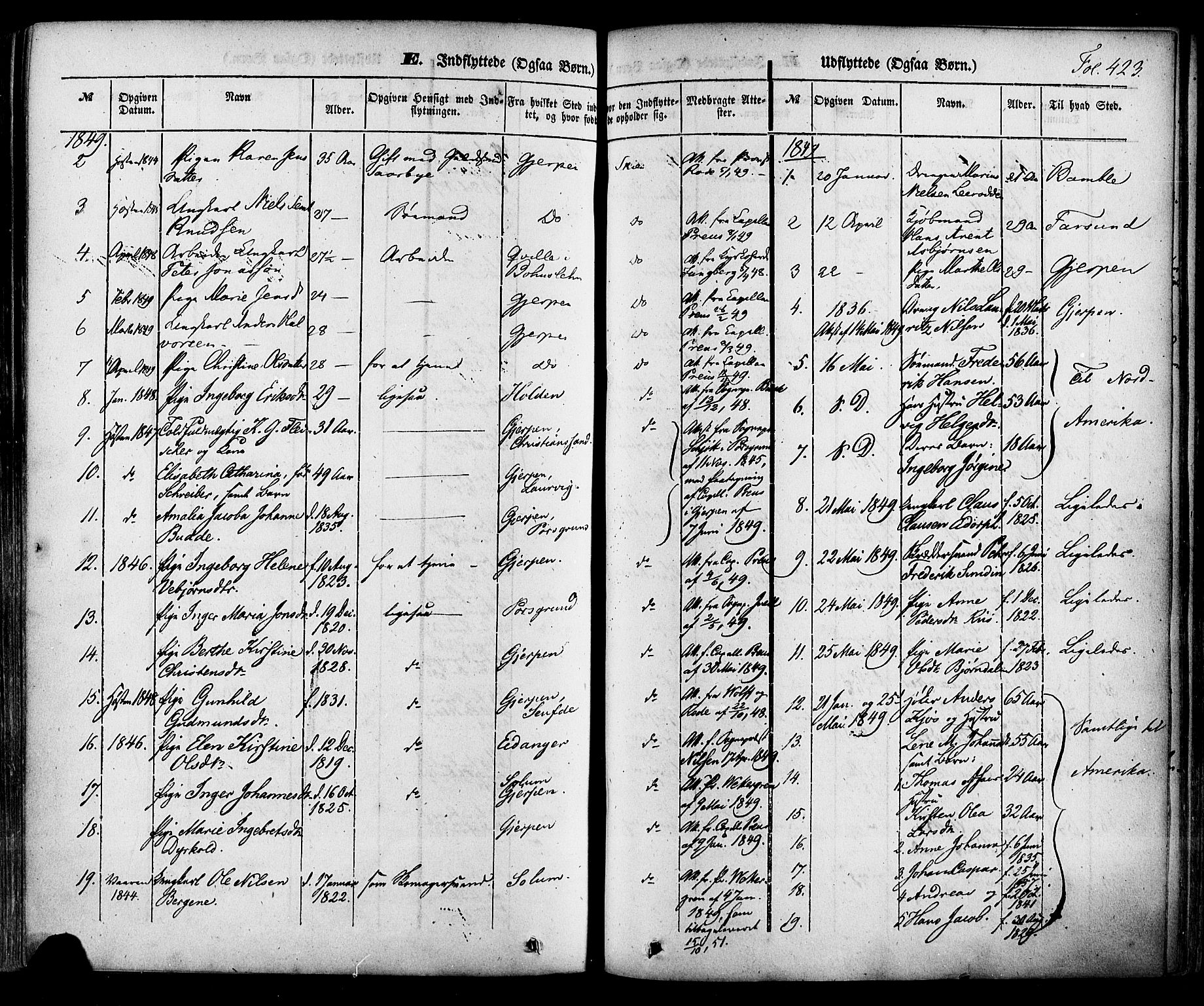 Skien kirkebøker, SAKO/A-302/F/Fa/L0006a: Parish register (official) no. 6A, 1843-1856, p. 423