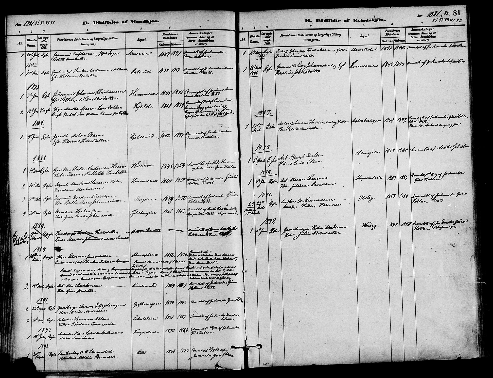 Østre Toten prestekontor, SAH/PREST-104/H/Ha/Haa/L0007: Parish register (official) no. 7, 1881-1896, p. 81