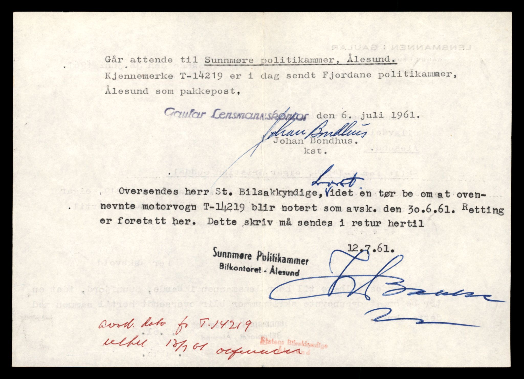 Møre og Romsdal vegkontor - Ålesund trafikkstasjon, AV/SAT-A-4099/F/Fe/L0044: Registreringskort for kjøretøy T 14205 - T 14319, 1927-1998, p. 497