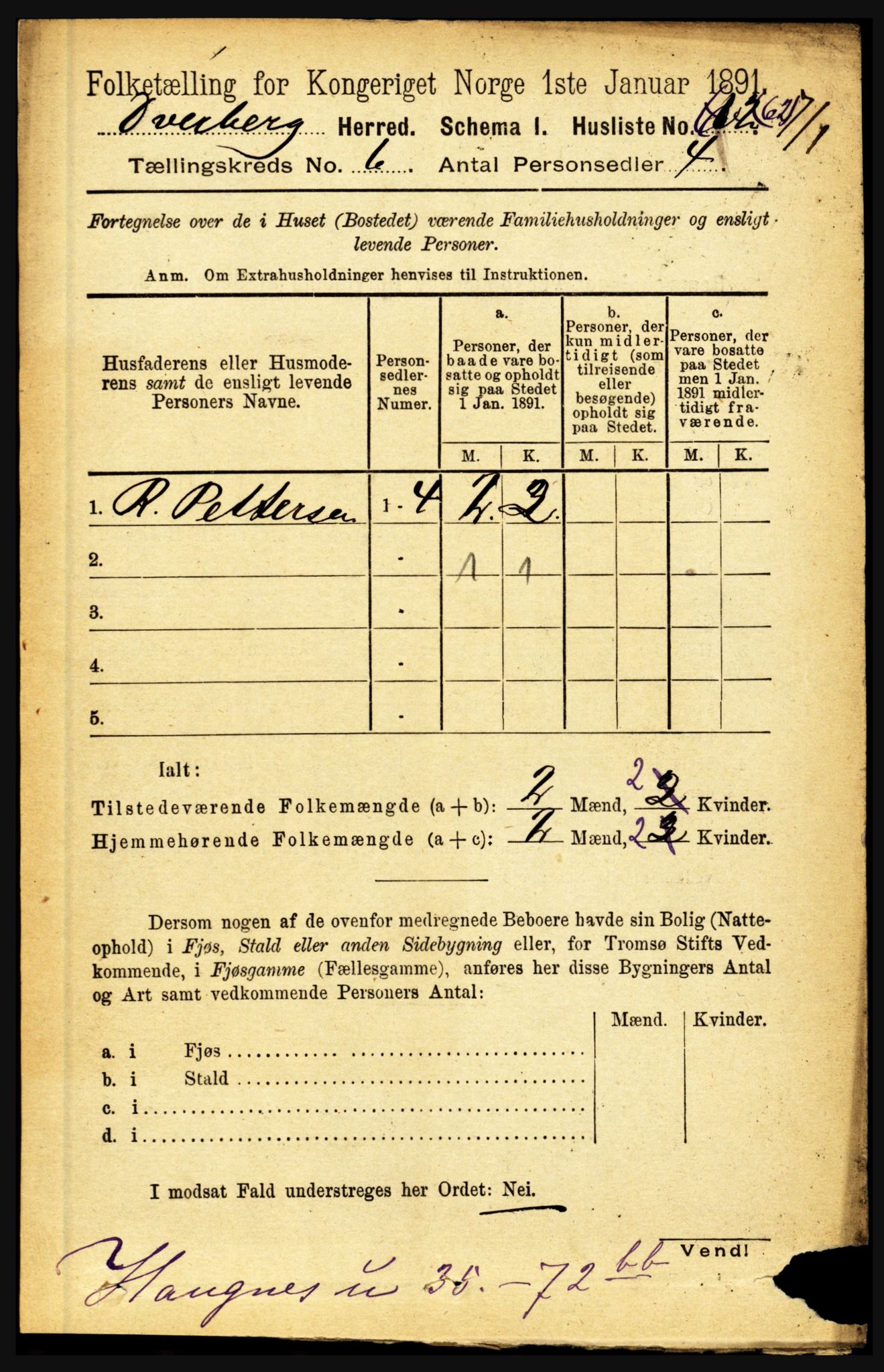 RA, 1891 census for 1872 Dverberg, 1891, p. 2103