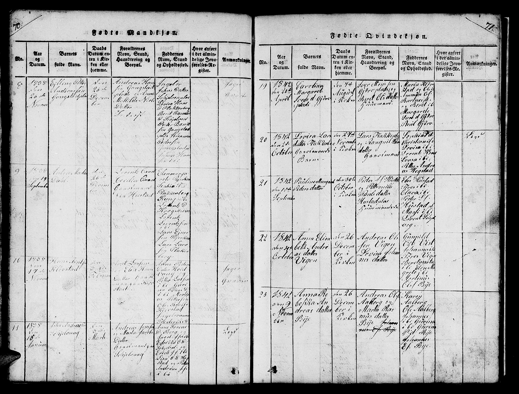 Ministerialprotokoller, klokkerbøker og fødselsregistre - Nord-Trøndelag, AV/SAT-A-1458/732/L0317: Parish register (copy) no. 732C01, 1816-1881, p. 70-71