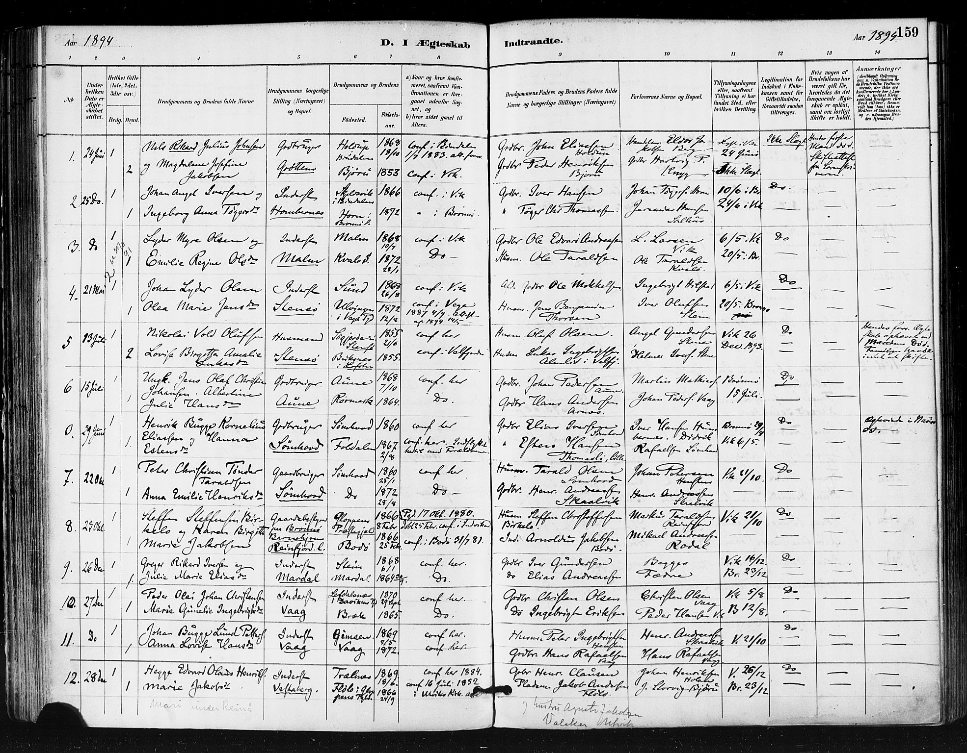 Ministerialprotokoller, klokkerbøker og fødselsregistre - Nordland, SAT/A-1459/812/L0178: Parish register (official) no. 812A07, 1886-1900, p. 159