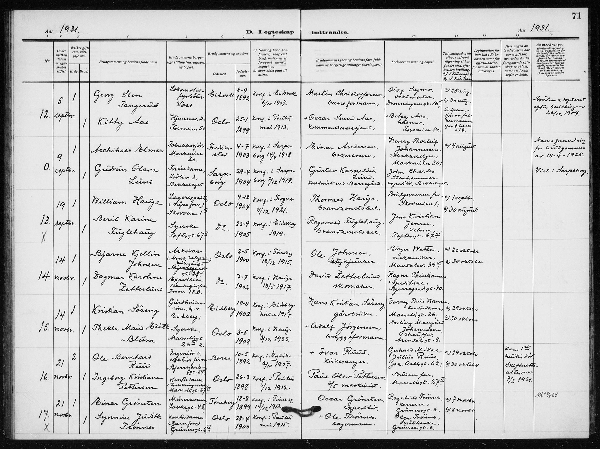 Hauge prestekontor Kirkebøker, AV/SAO-A-10849/F/Fa/L0003: Parish register (official) no. 3, 1917-1938, p. 71