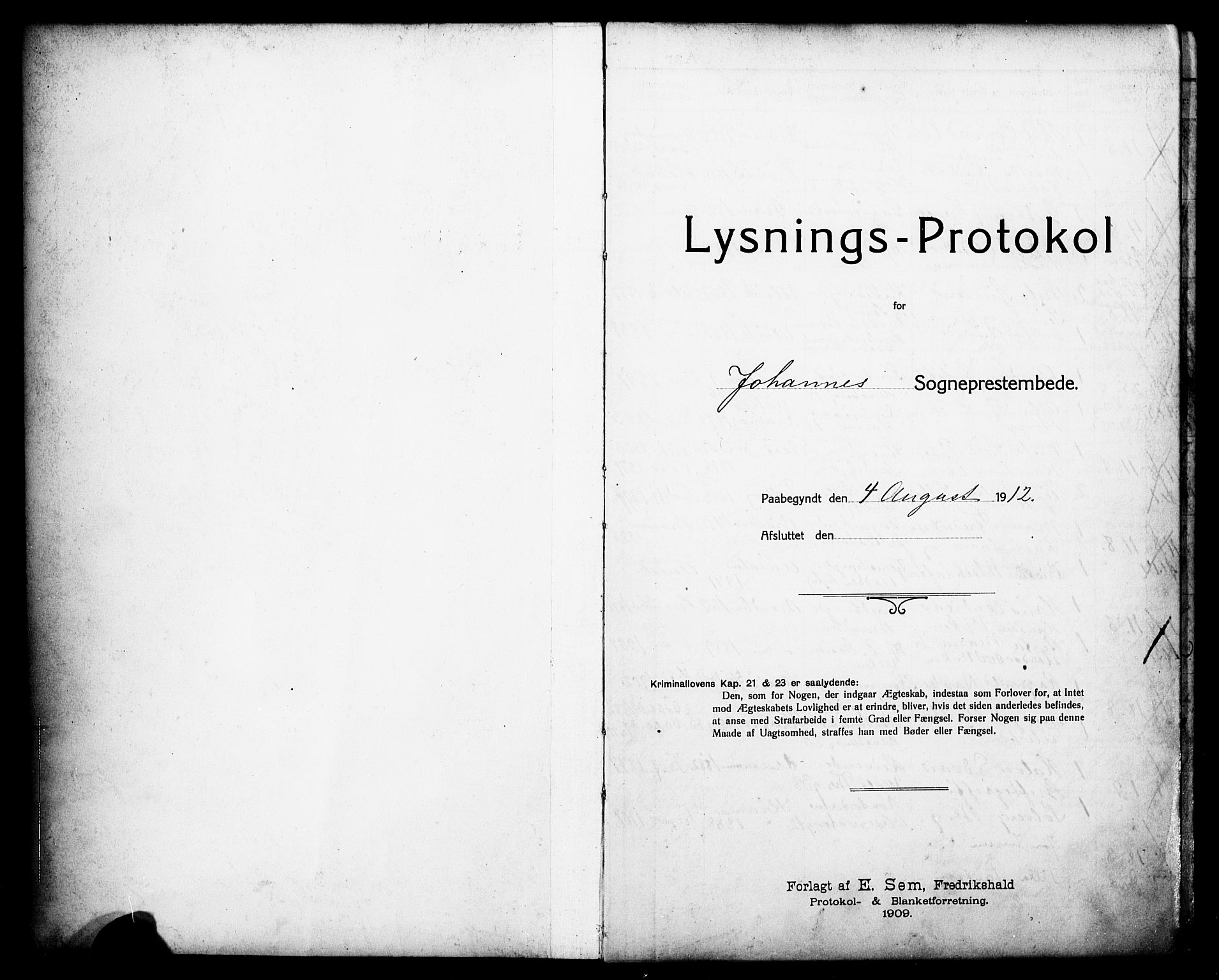 Johannes prestekontor Kirkebøker, SAO/A-10852/H/Ha/L0005: Banns register no. 5, 1912-1930