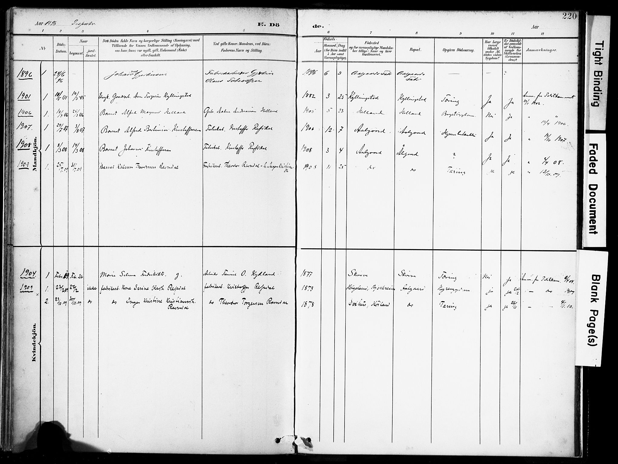 Lye sokneprestkontor, SAST/A-101794/001/30BA/L0012: Parish register (official) no. A 11, 1896-1909, p. 220