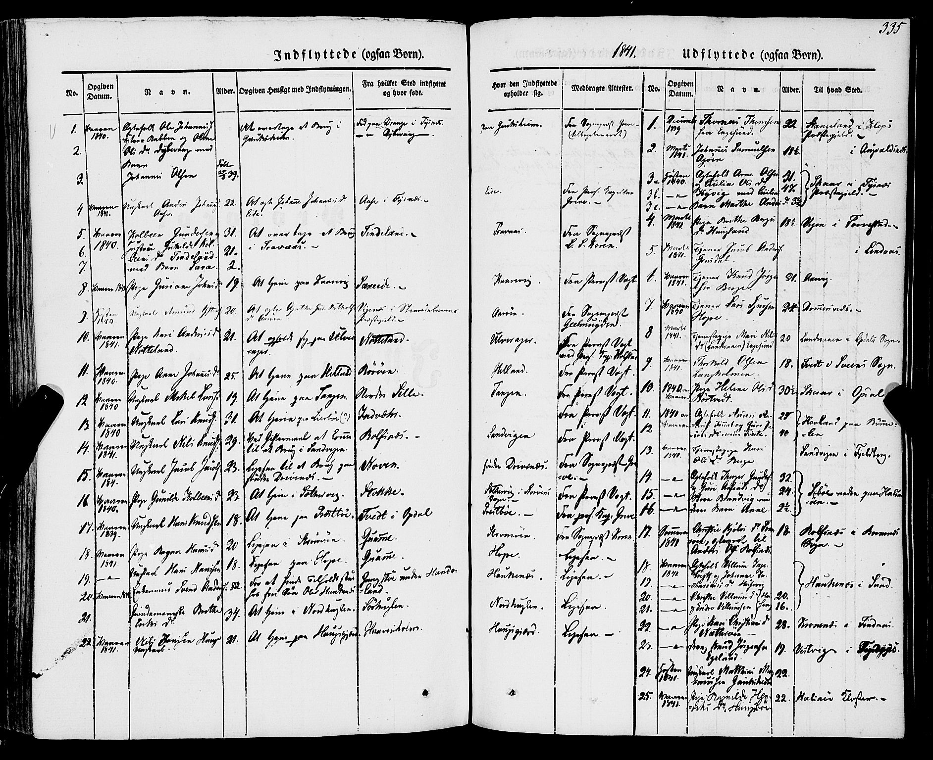 Stord sokneprestembete, SAB/A-78201/H/Haa: Parish register (official) no. A 7, 1841-1861, p. 335