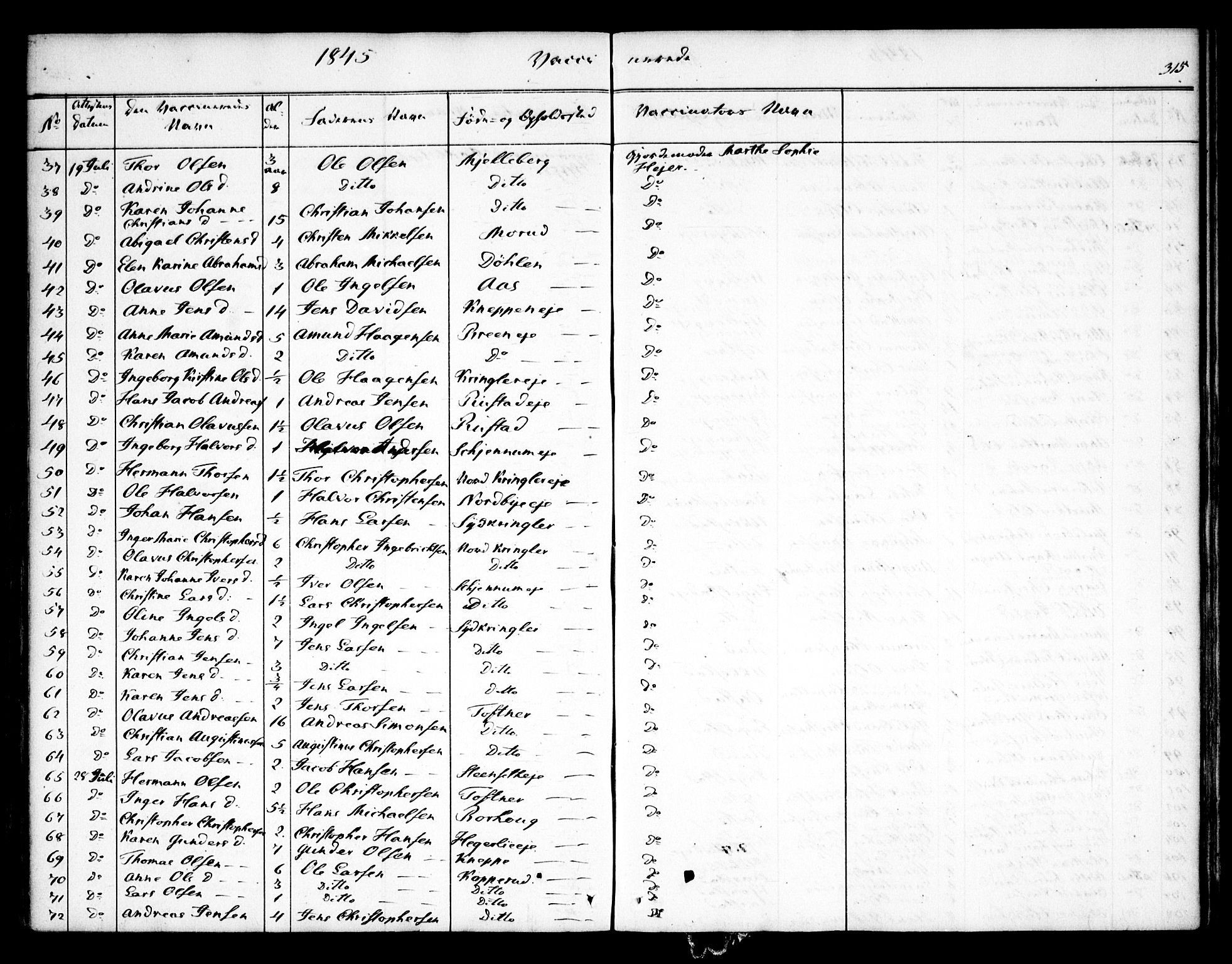 Nannestad prestekontor Kirkebøker, AV/SAO-A-10414a/F/Fa/L0010: Parish register (official) no. I 10, 1840-1850, p. 315