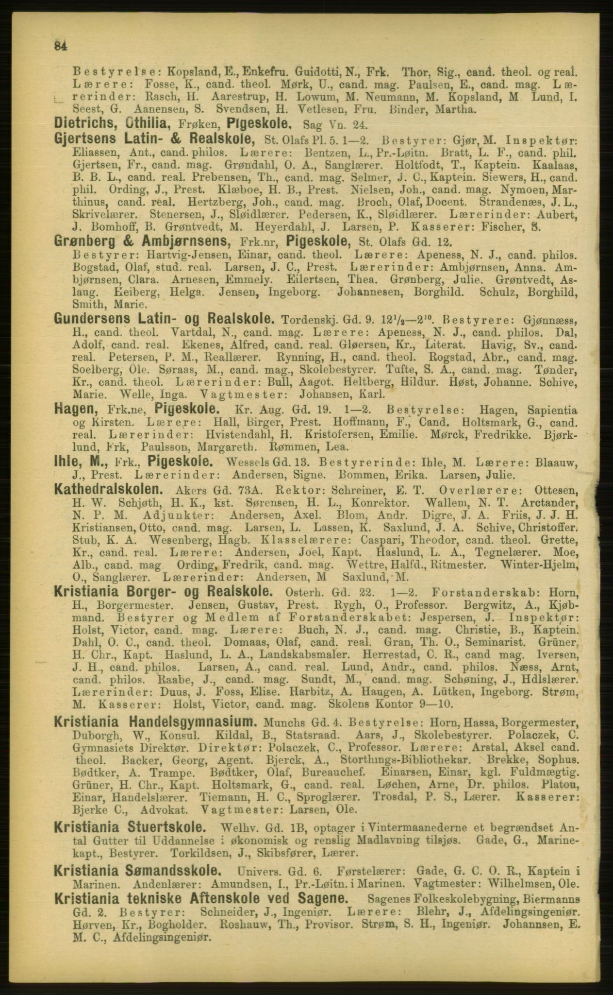 Kristiania/Oslo adressebok, PUBL/-, 1898, p. 84