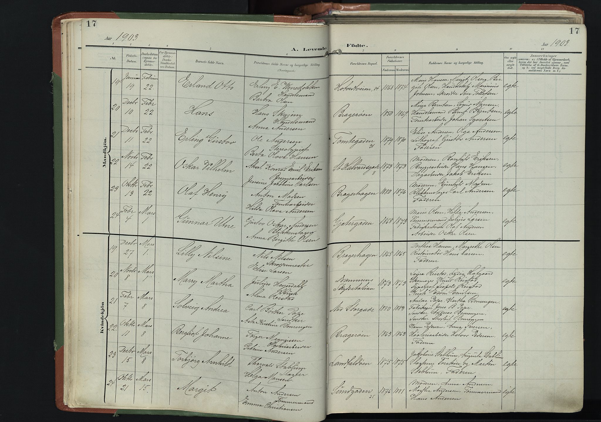 Bragernes kirkebøker, AV/SAKO-A-6/F/Fb/L0009: Parish register (official) no. II 9, 1902-1911, p. 17