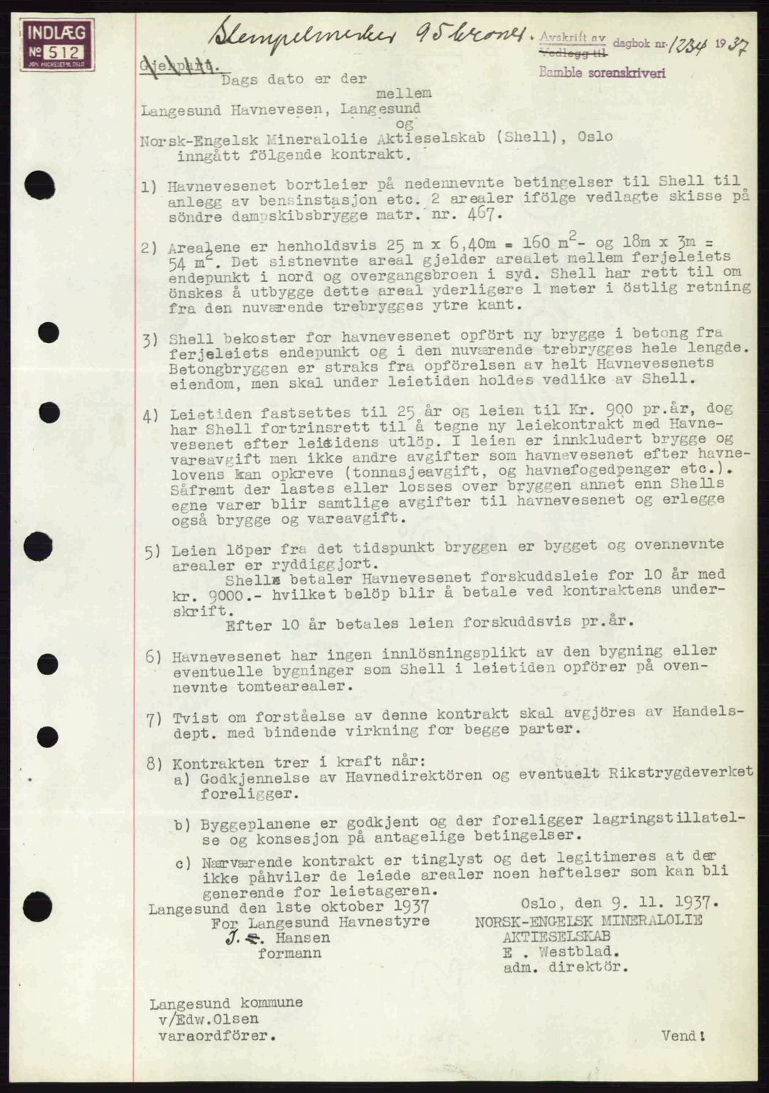 Bamble sorenskriveri, AV/SAKO-A-214/G/Ga/Gag/L0002: Mortgage book no. A-2, 1937-1938, Diary no: : 1234/1937