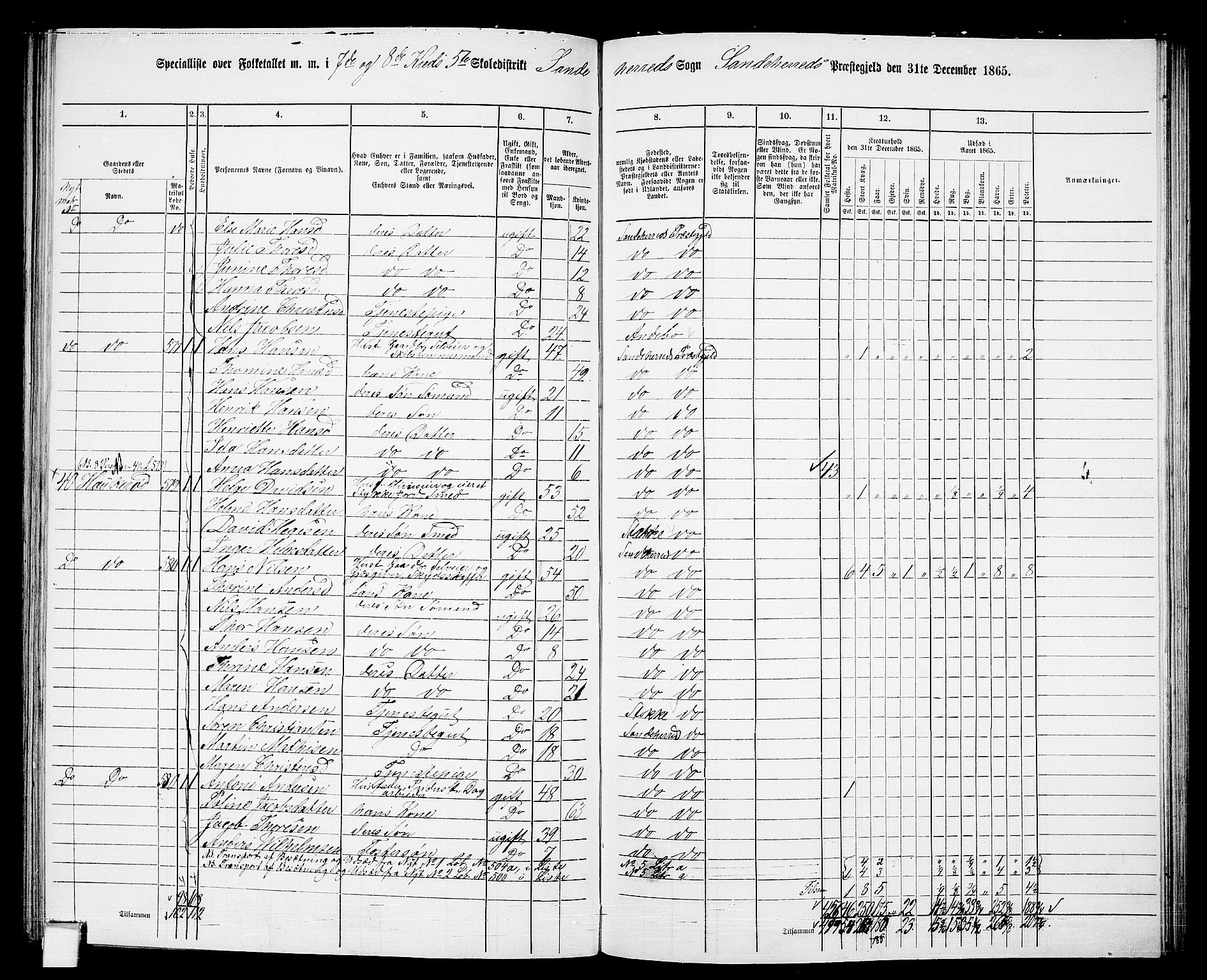 RA, 1865 census for Sandeherred/Sandeherred, 1865, p. 149