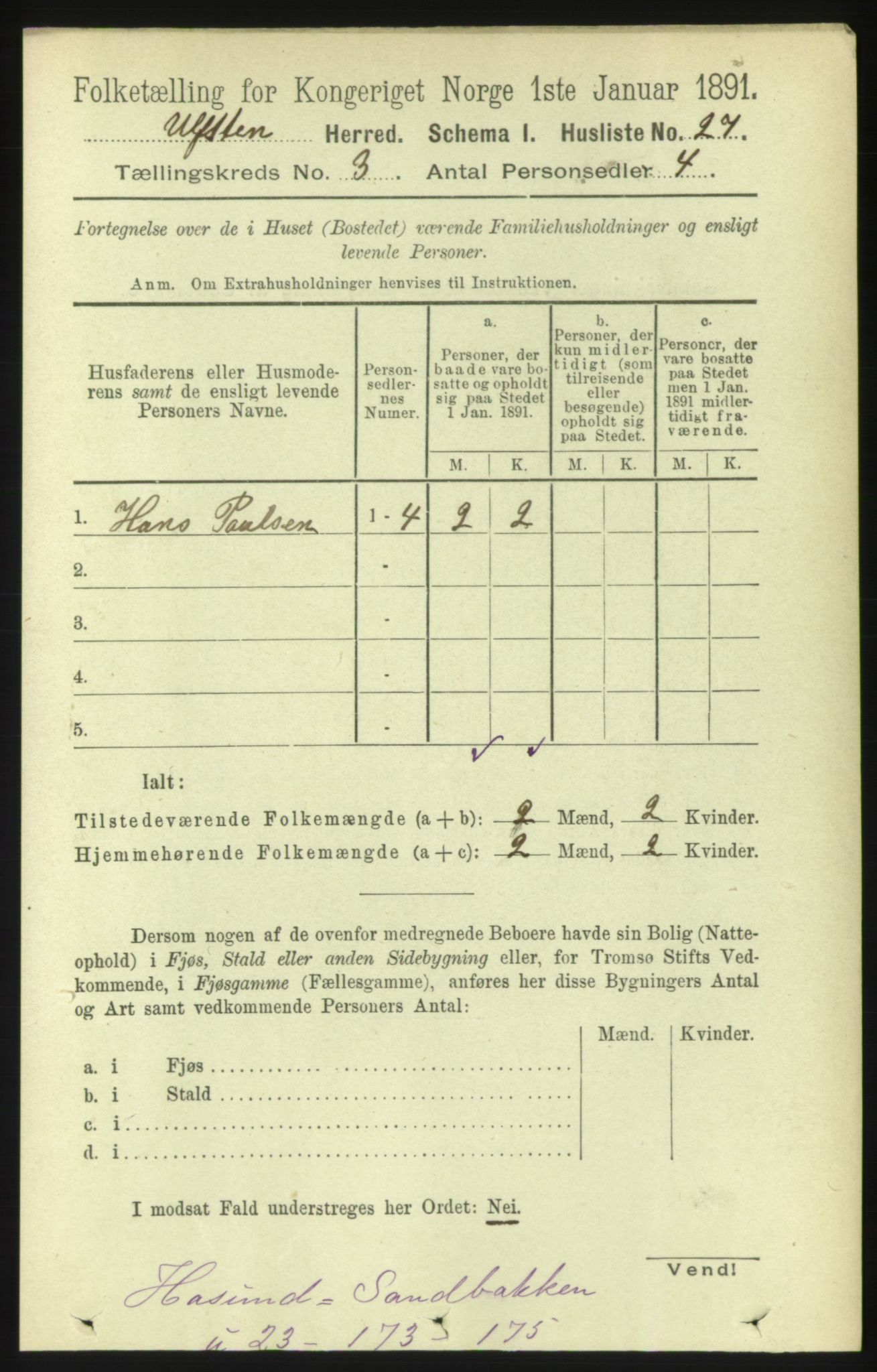 RA, 1891 census for 1516 Ulstein, 1891, p. 755