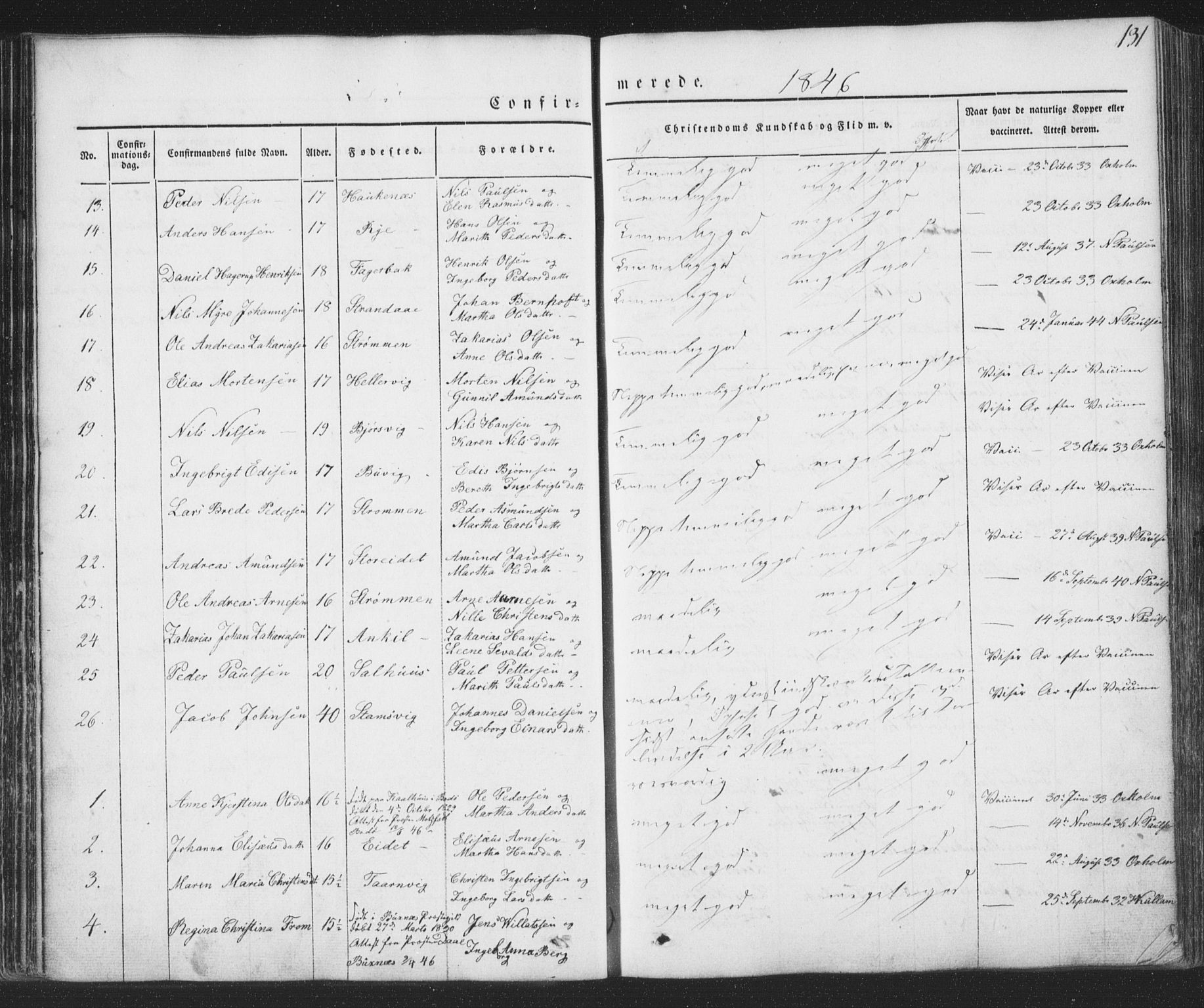 Ministerialprotokoller, klokkerbøker og fødselsregistre - Nordland, AV/SAT-A-1459/853/L0769: Parish register (official) no. 853A08, 1836-1856, p. 131