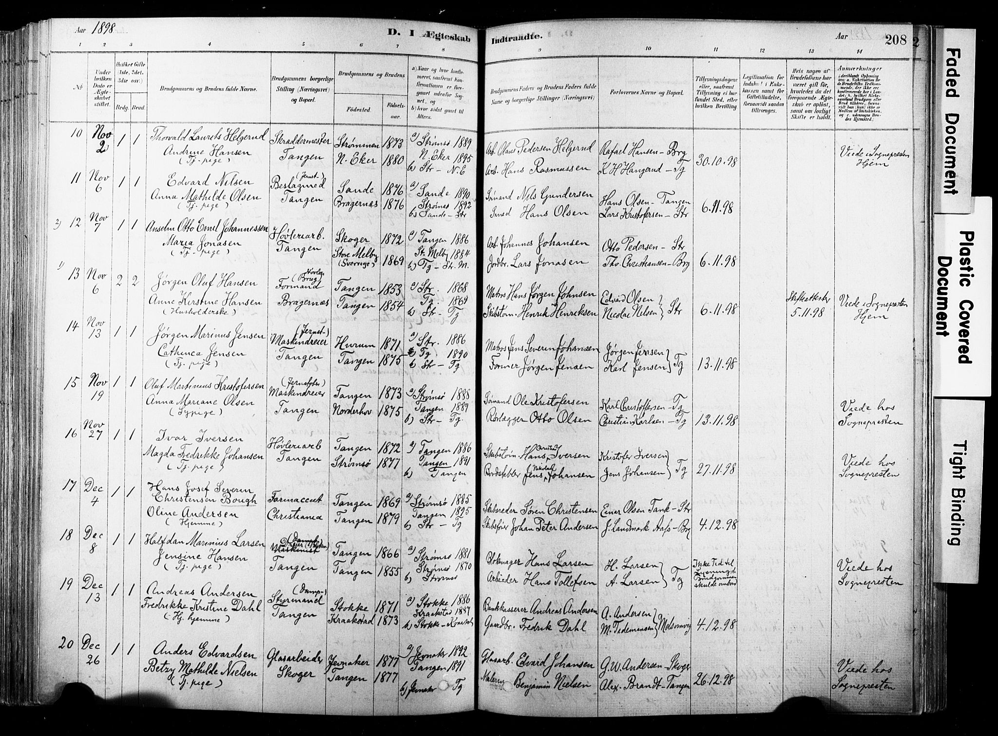 Strømsø kirkebøker, SAKO/A-246/F/Fb/L0006: Parish register (official) no. II 6, 1879-1910, p. 208
