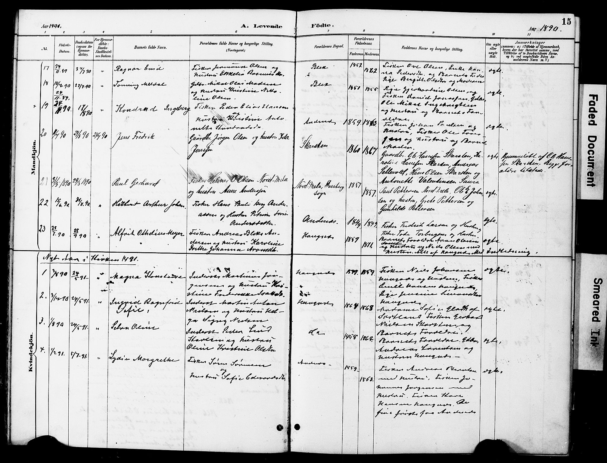 Ministerialprotokoller, klokkerbøker og fødselsregistre - Nordland, AV/SAT-A-1459/899/L1448: Parish register (copy) no. 899C03, 1887-1902, p. 15