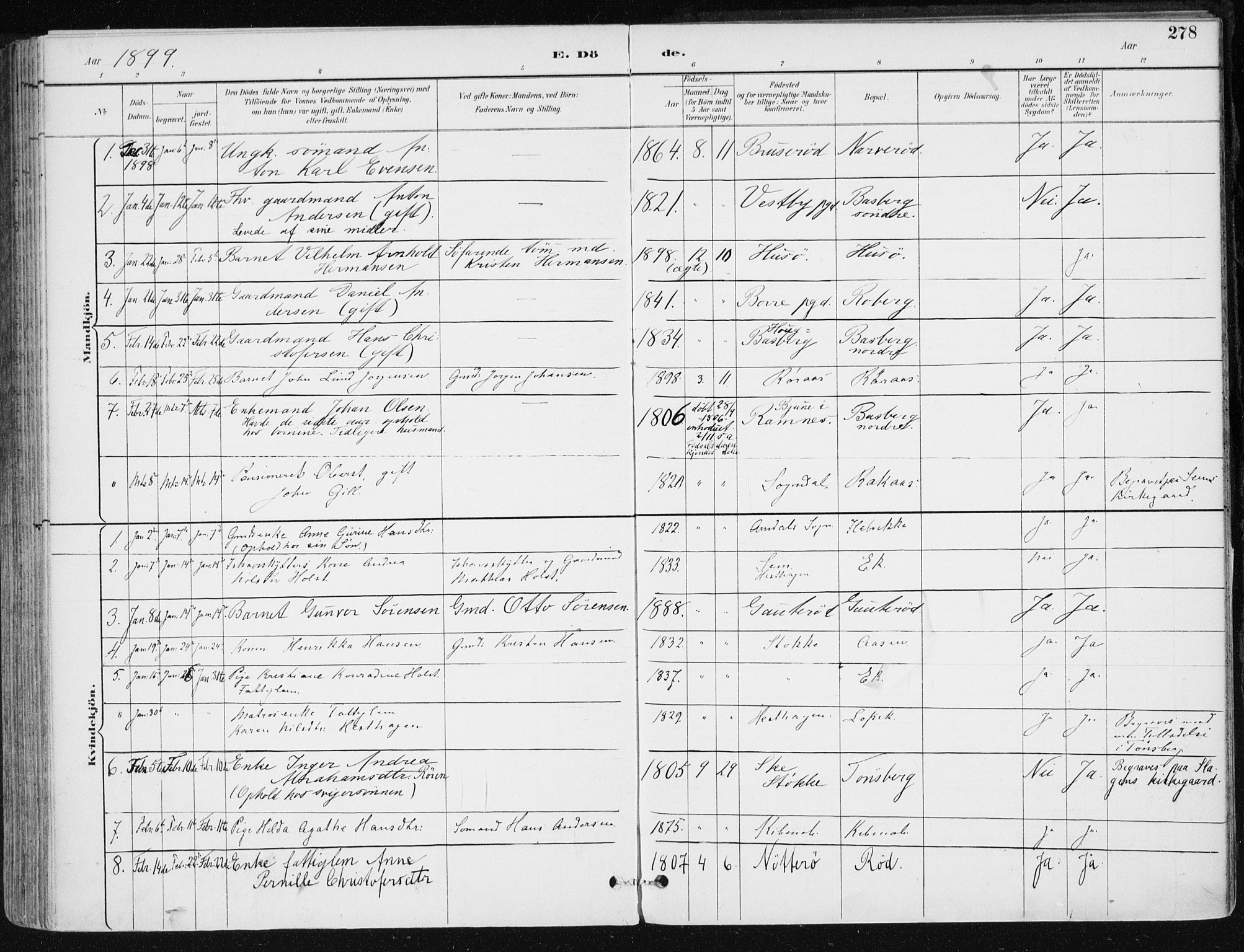 Sem kirkebøker, AV/SAKO-A-5/F/Fb/L0005: Parish register (official) no. II 5, 1892-1904, p. 278