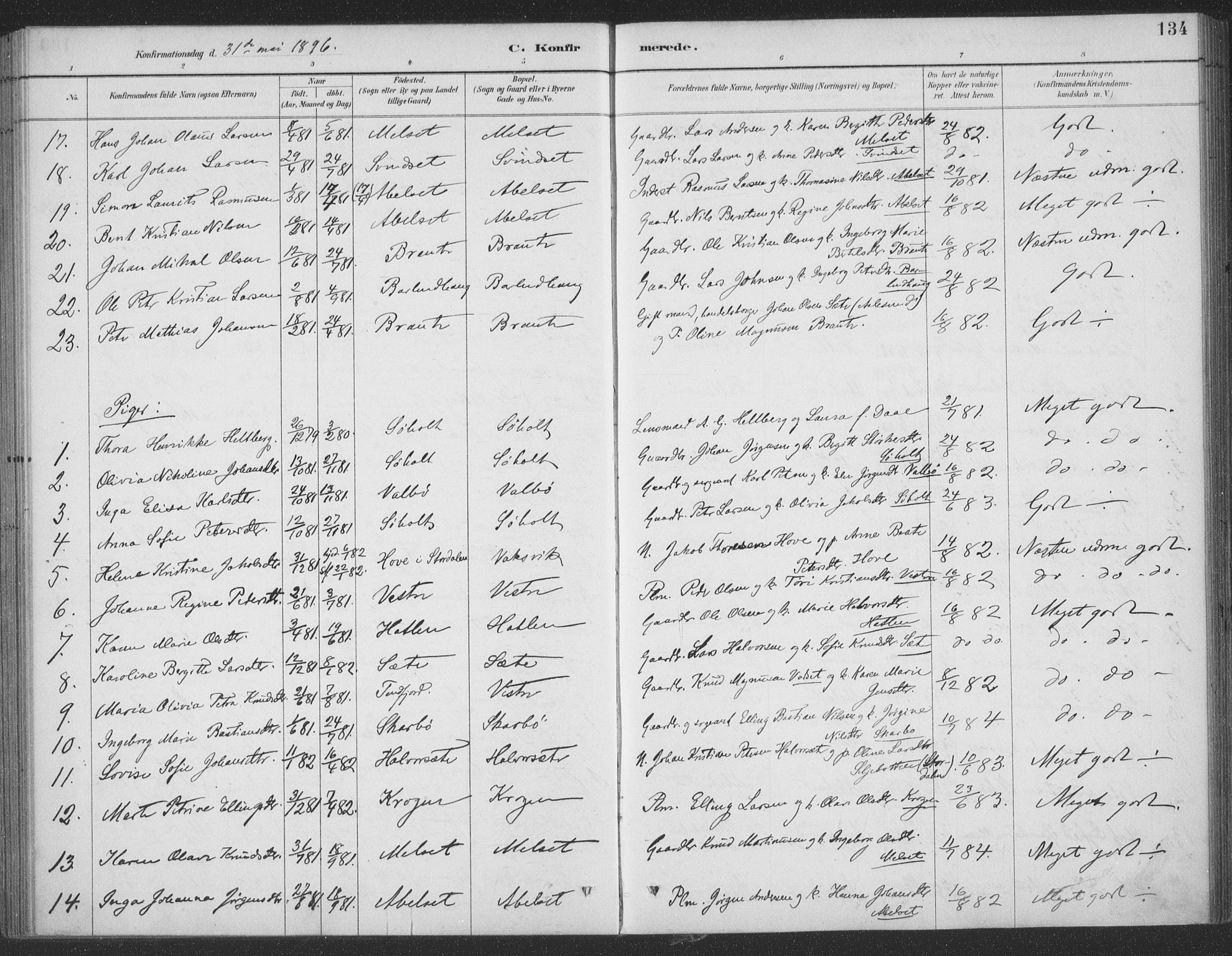 Ministerialprotokoller, klokkerbøker og fødselsregistre - Møre og Romsdal, AV/SAT-A-1454/522/L0316: Parish register (official) no. 522A11, 1890-1911, p. 134