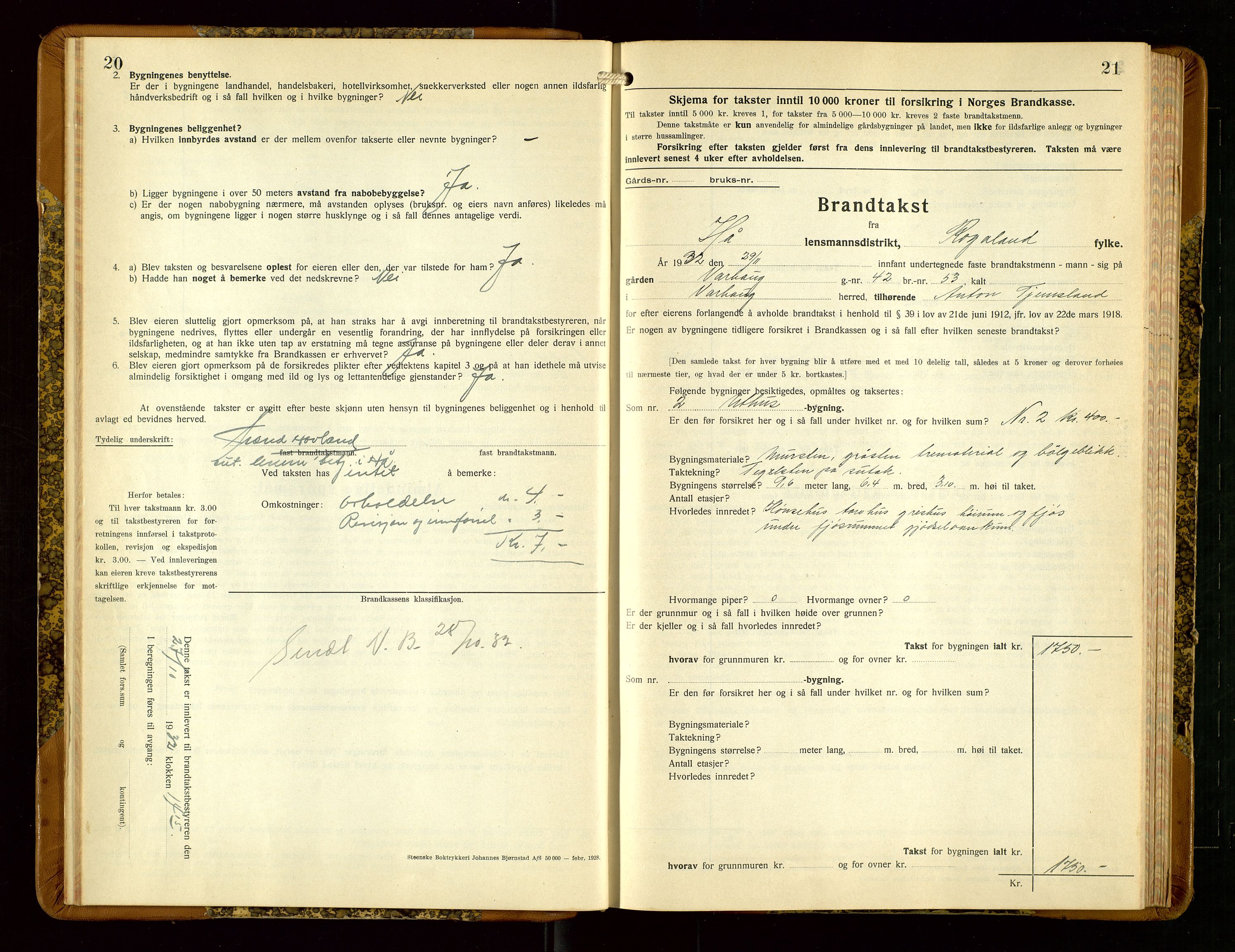 Hå lensmannskontor, AV/SAST-A-100456/Goa/L0006: Takstprotokoll (skjema), 1932-1938, p. 20-21