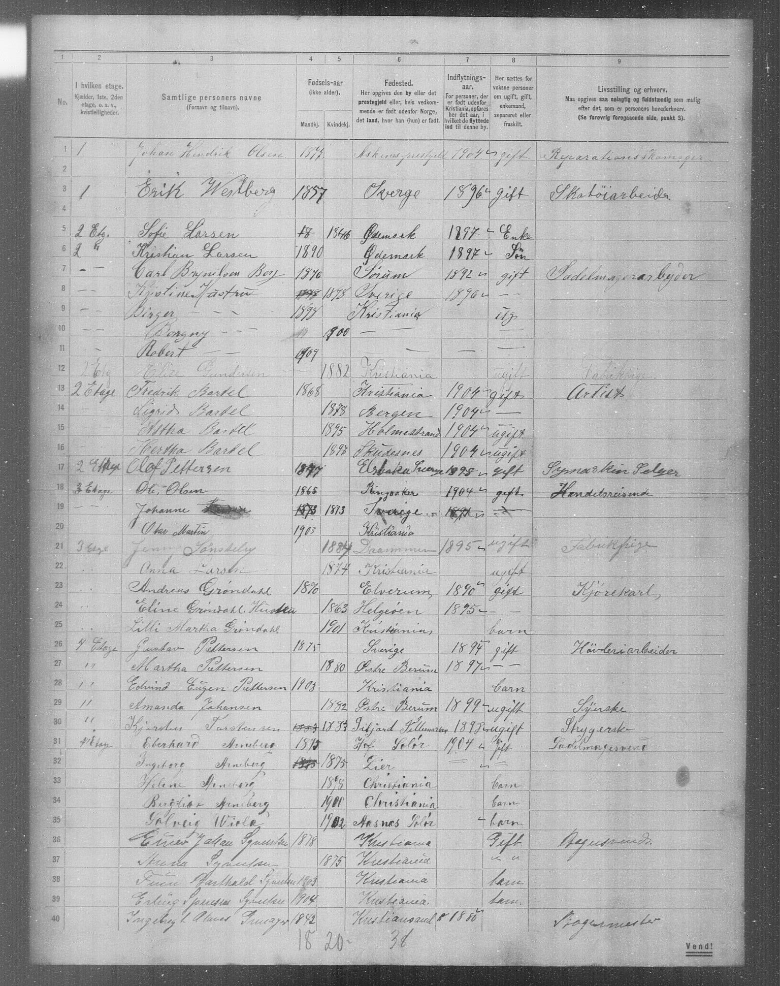 OBA, Municipal Census 1904 for Kristiania, 1904, p. 7611