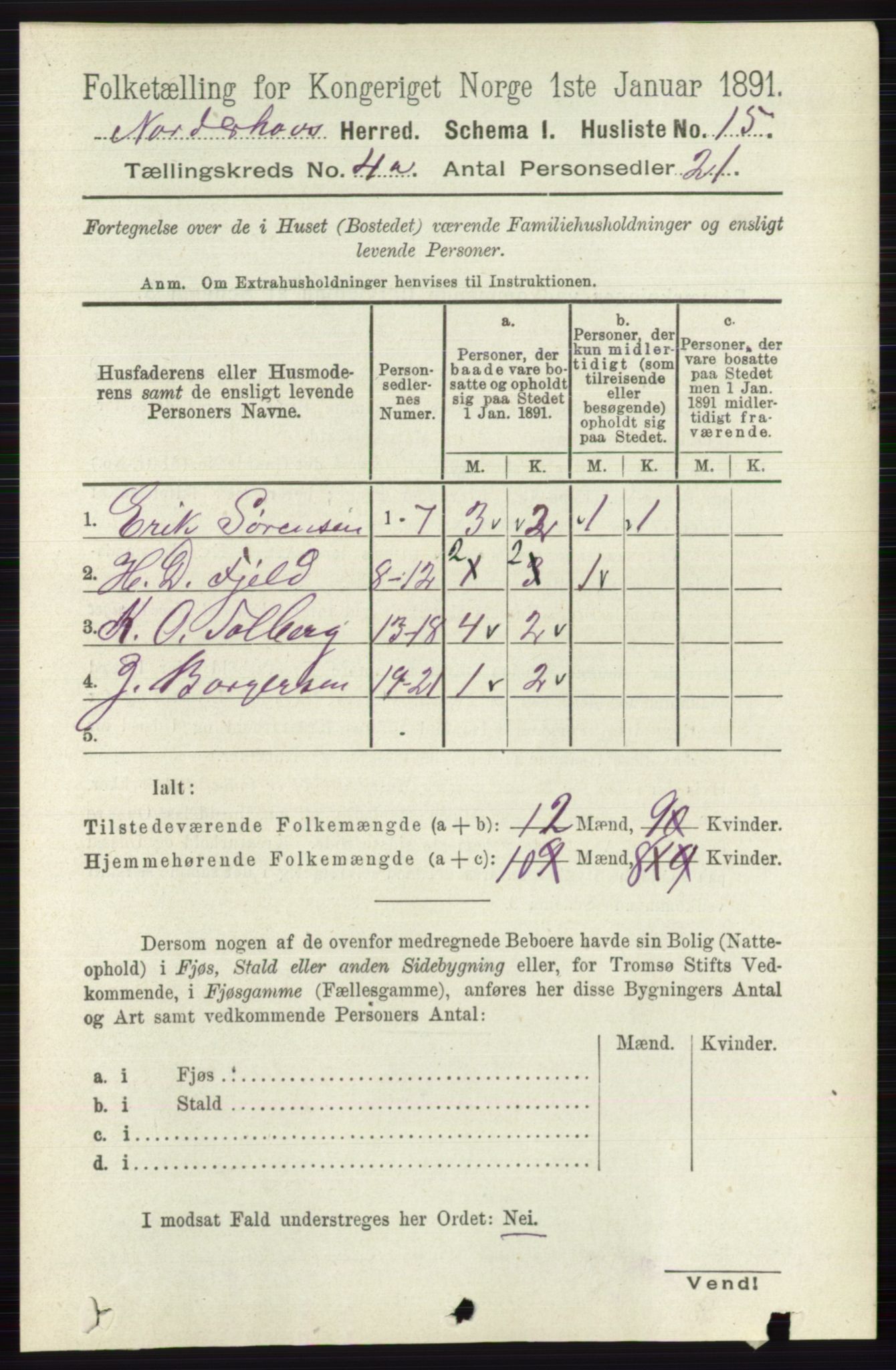 RA, 1891 census for 0613 Norderhov, 1891, p. 1704