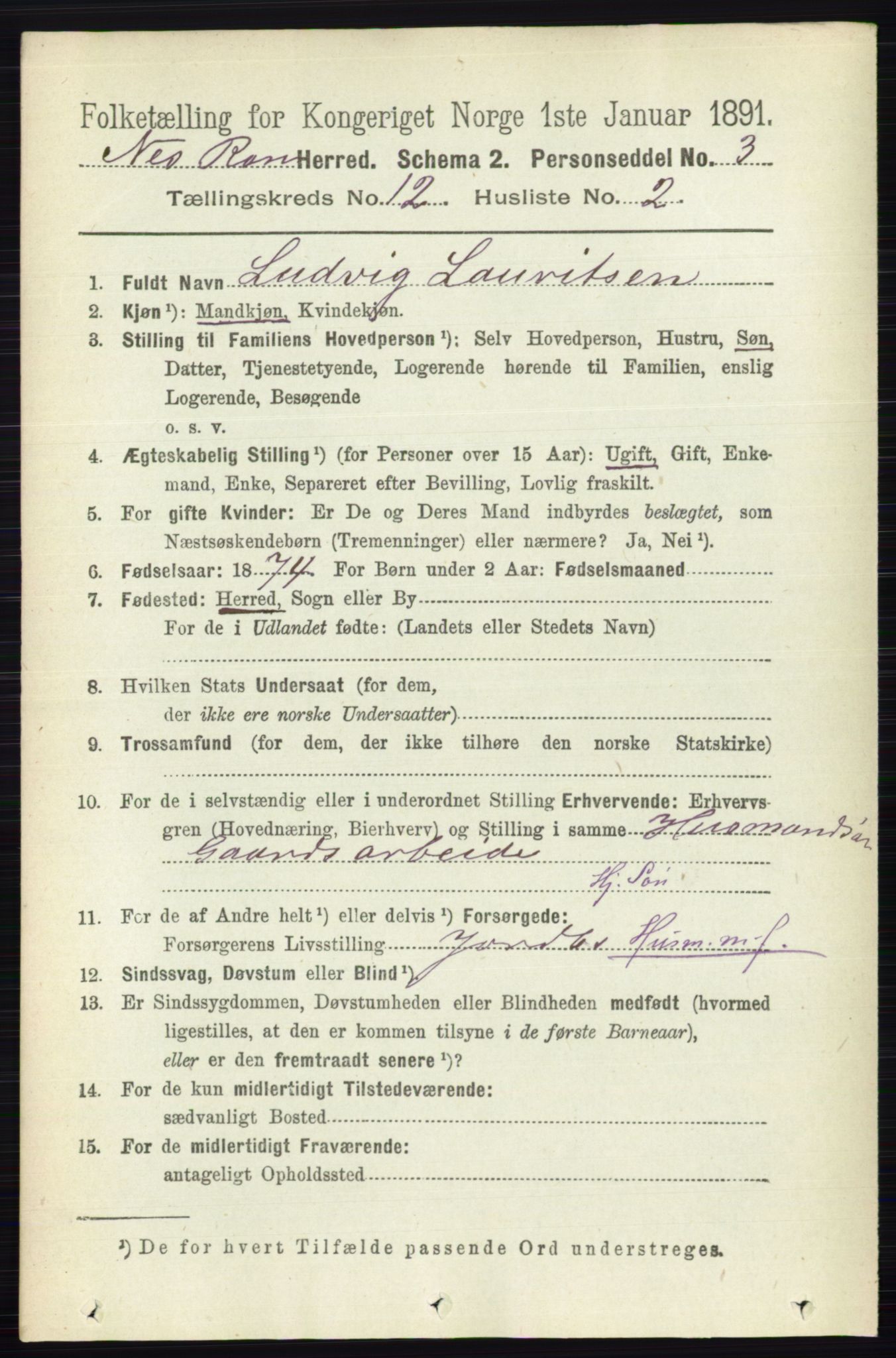 RA, 1891 census for 0236 Nes, 1891, p. 7117
