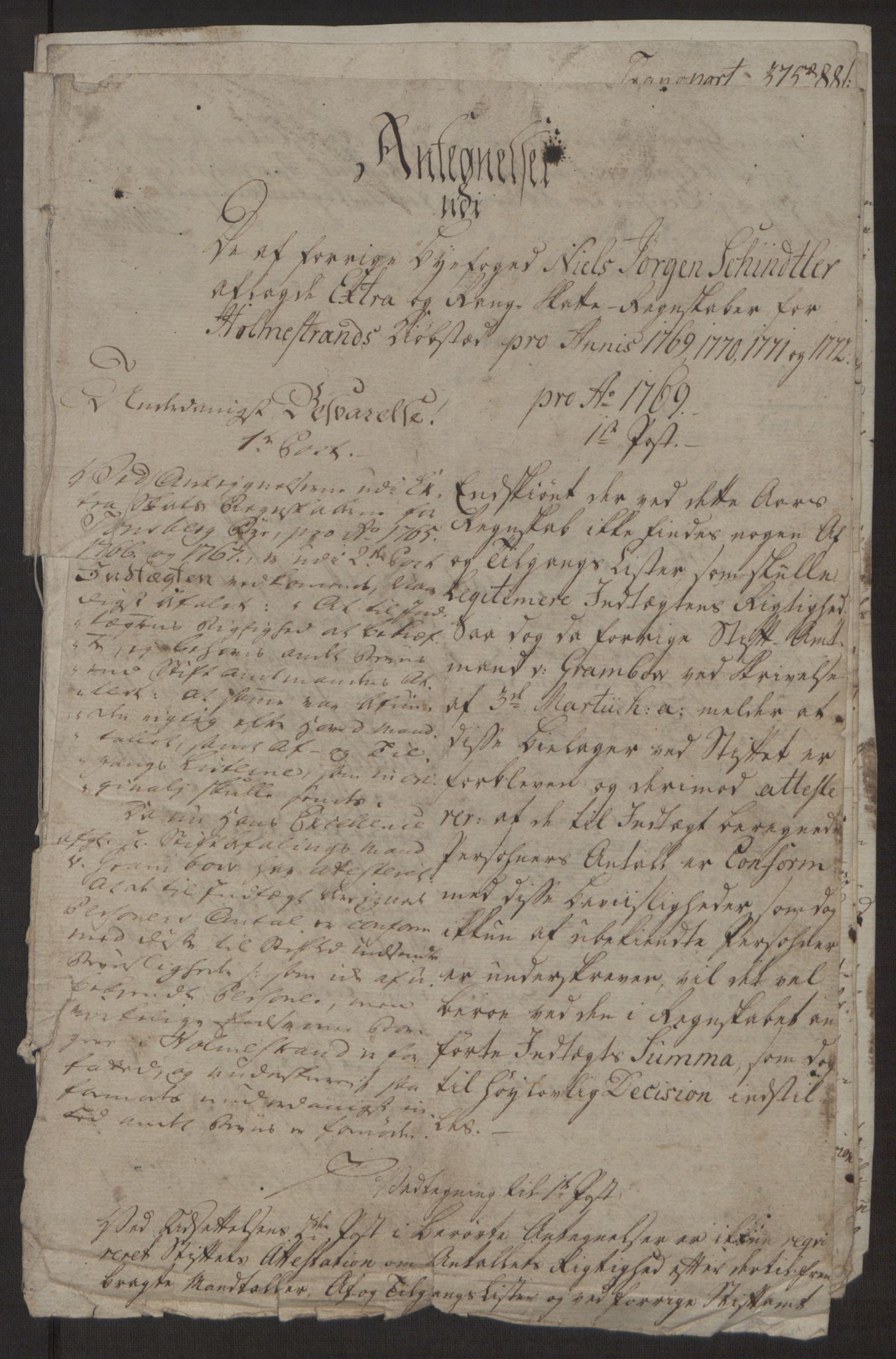 Rentekammeret inntil 1814, Reviderte regnskaper, Byregnskaper, AV/RA-EA-4066/R/Rh/L0163/0001: [H4] Kontribusjonsregnskap / Ekstraskatt, Holmestrand, 1762-1772, p. 436
