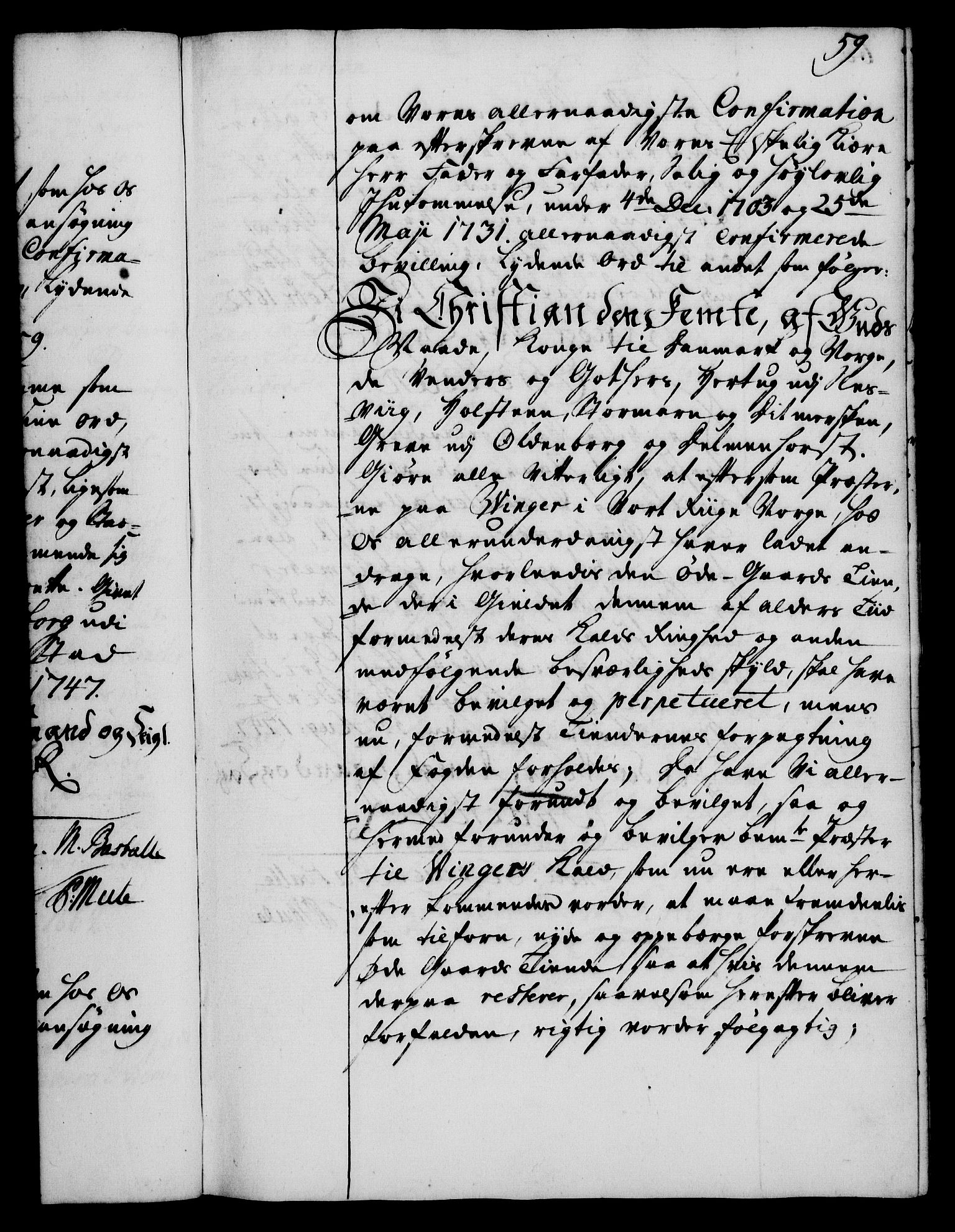 Rentekammeret, Kammerkanselliet, RA/EA-3111/G/Gg/Ggc/Ggca/L0001: Norsk konfirmasjonsekspedisjonsprotokoll med register (merket RK 53.23), 1746-1750, p. 59