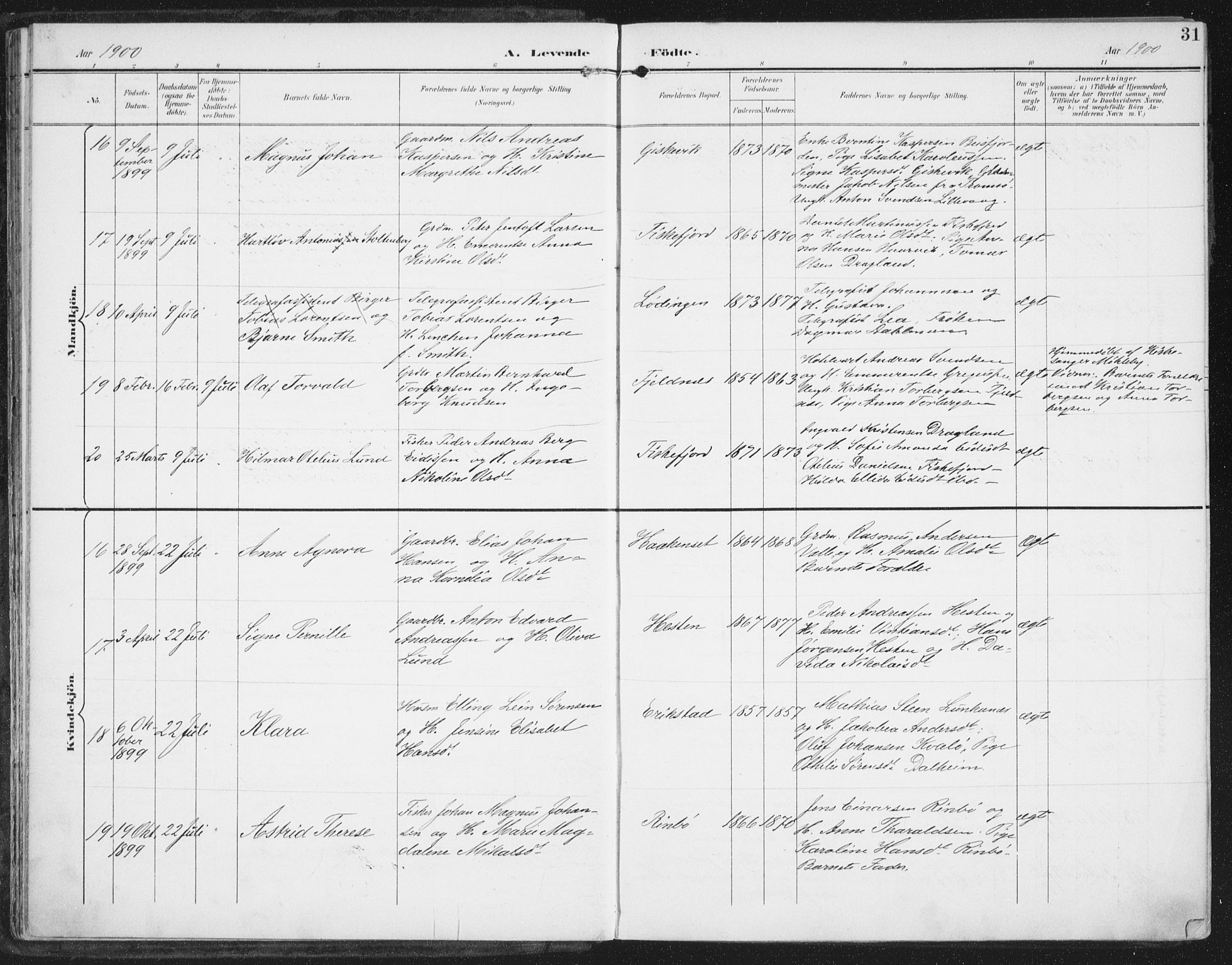 Ministerialprotokoller, klokkerbøker og fødselsregistre - Nordland, AV/SAT-A-1459/872/L1036: Parish register (official) no. 872A11, 1897-1913, p. 31