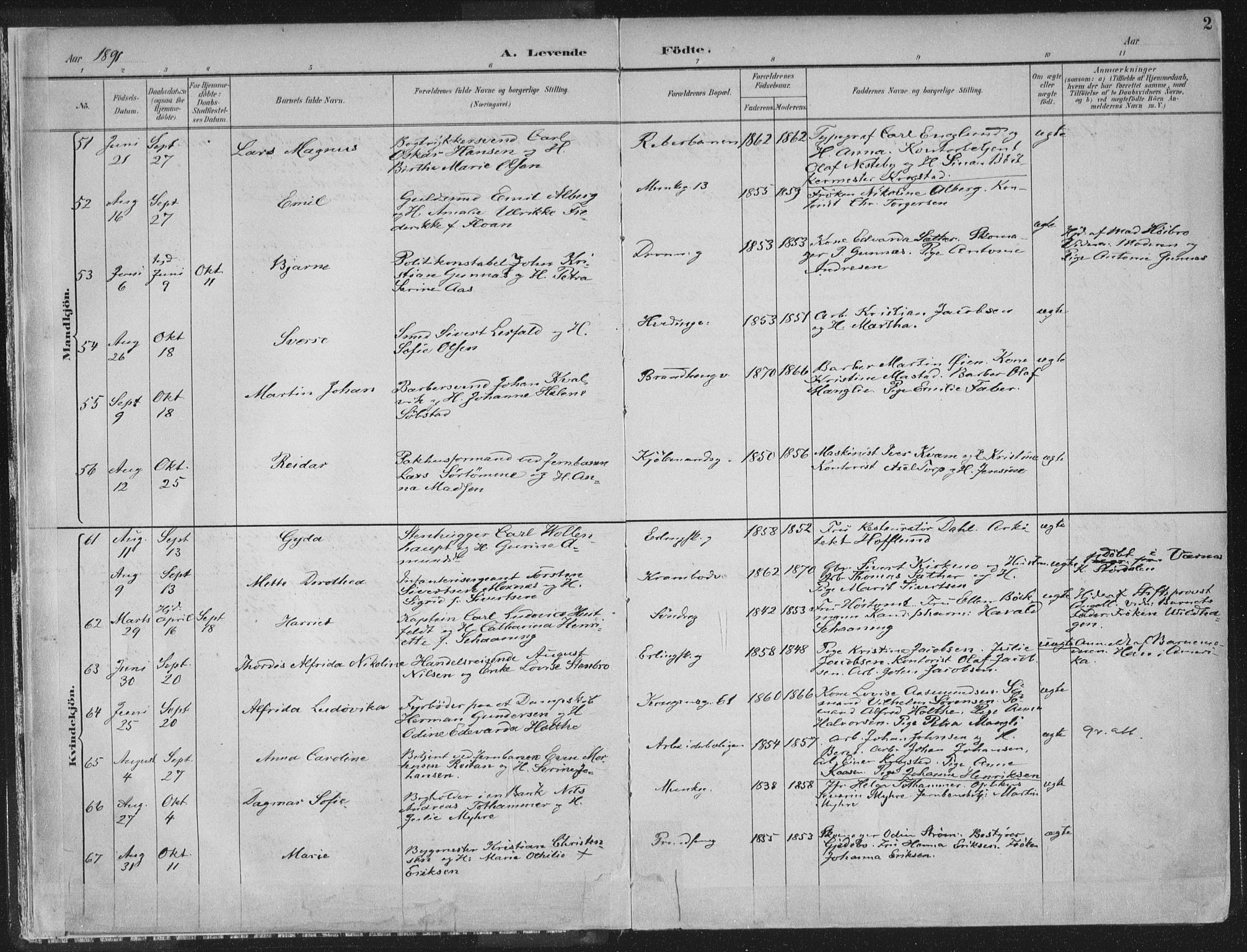 Ministerialprotokoller, klokkerbøker og fødselsregistre - Sør-Trøndelag, SAT/A-1456/601/L0062: Parish register (official) no. 601A30, 1891-1911, p. 2