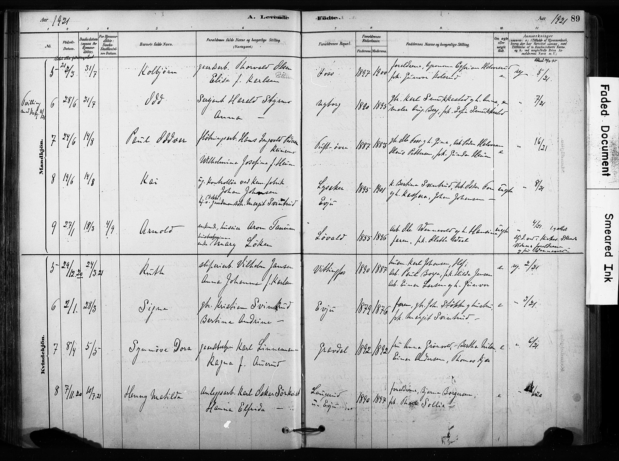 Sandsvær kirkebøker, AV/SAKO-A-244/F/Fc/L0001: Parish register (official) no. III 1, 1878-1923, p. 89