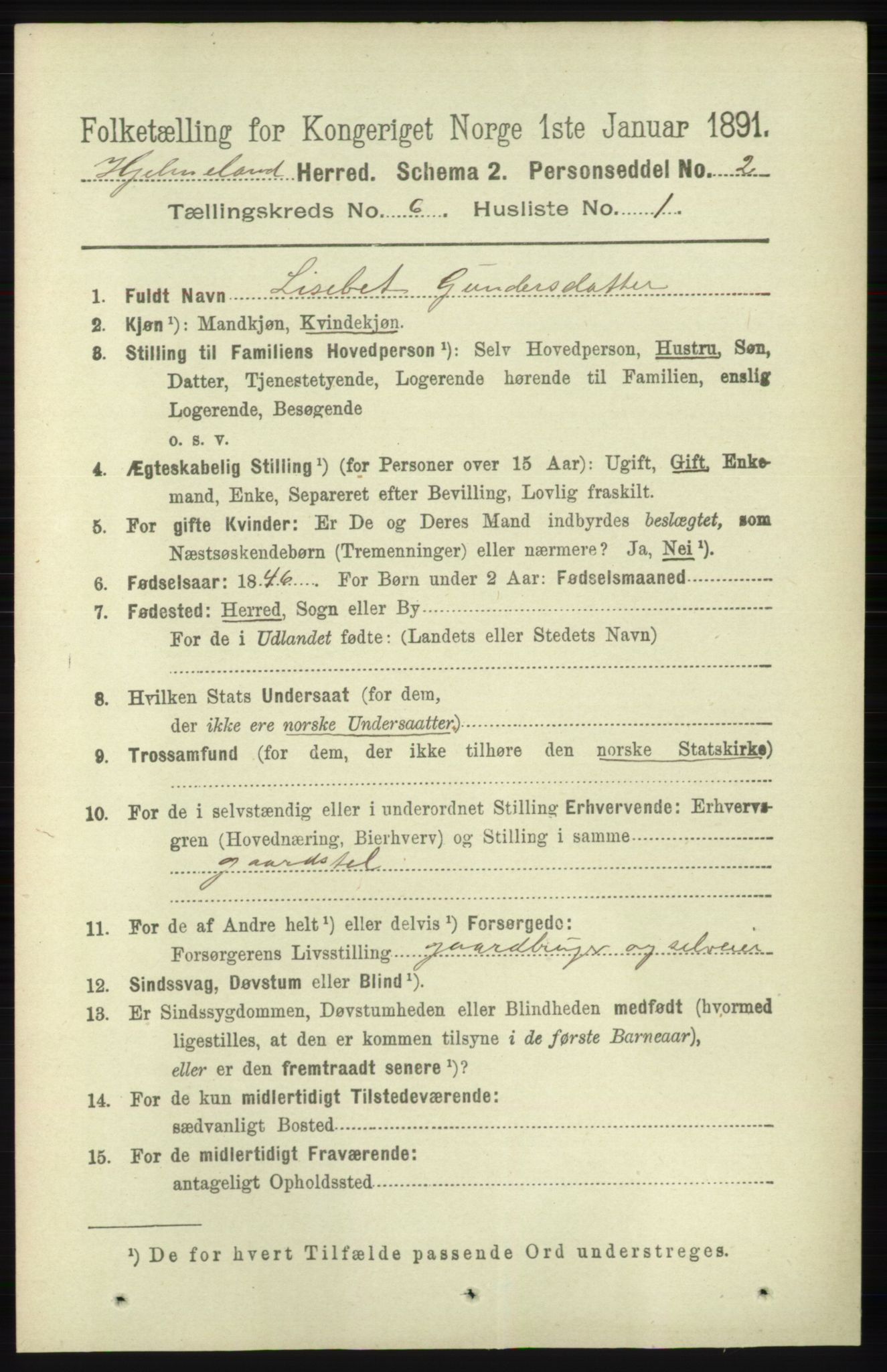 RA, 1891 census for 1133 Hjelmeland, 1891, p. 1557