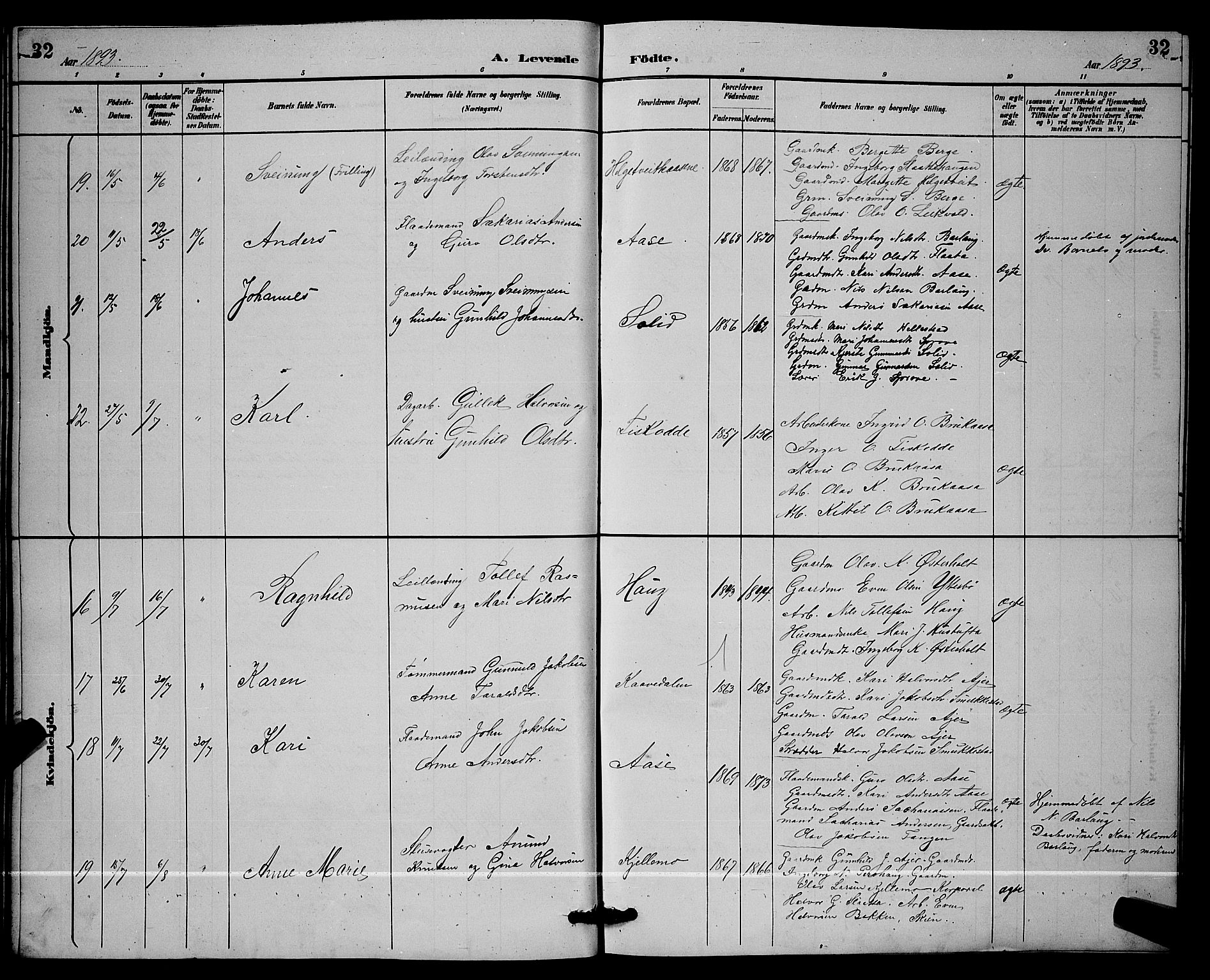 Lunde kirkebøker, AV/SAKO-A-282/G/Ga/L0002: Parish register (copy) no. I 2, 1887-1896, p. 32