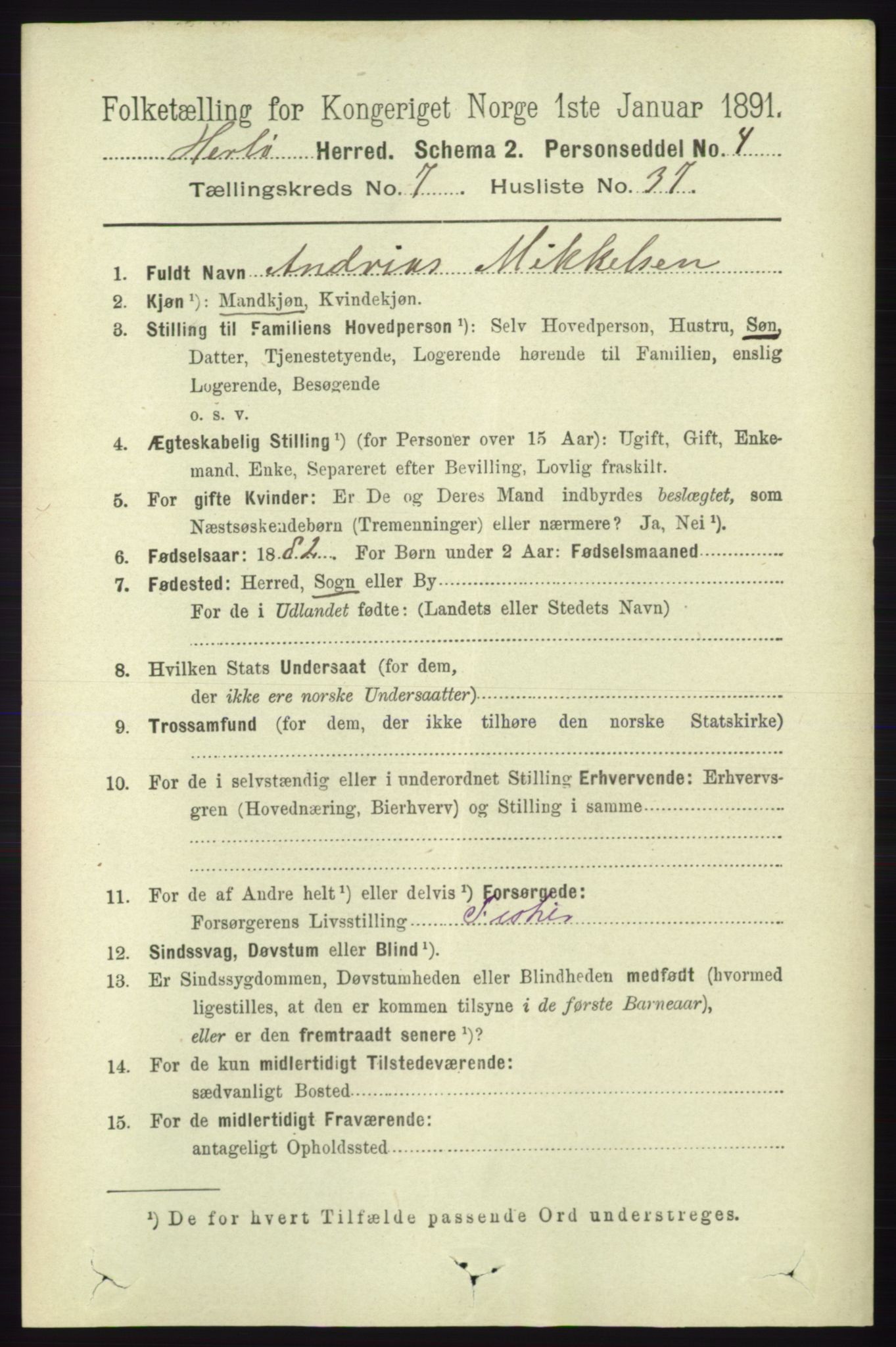 RA, 1891 census for 1258 Herdla, 1891, p. 3361