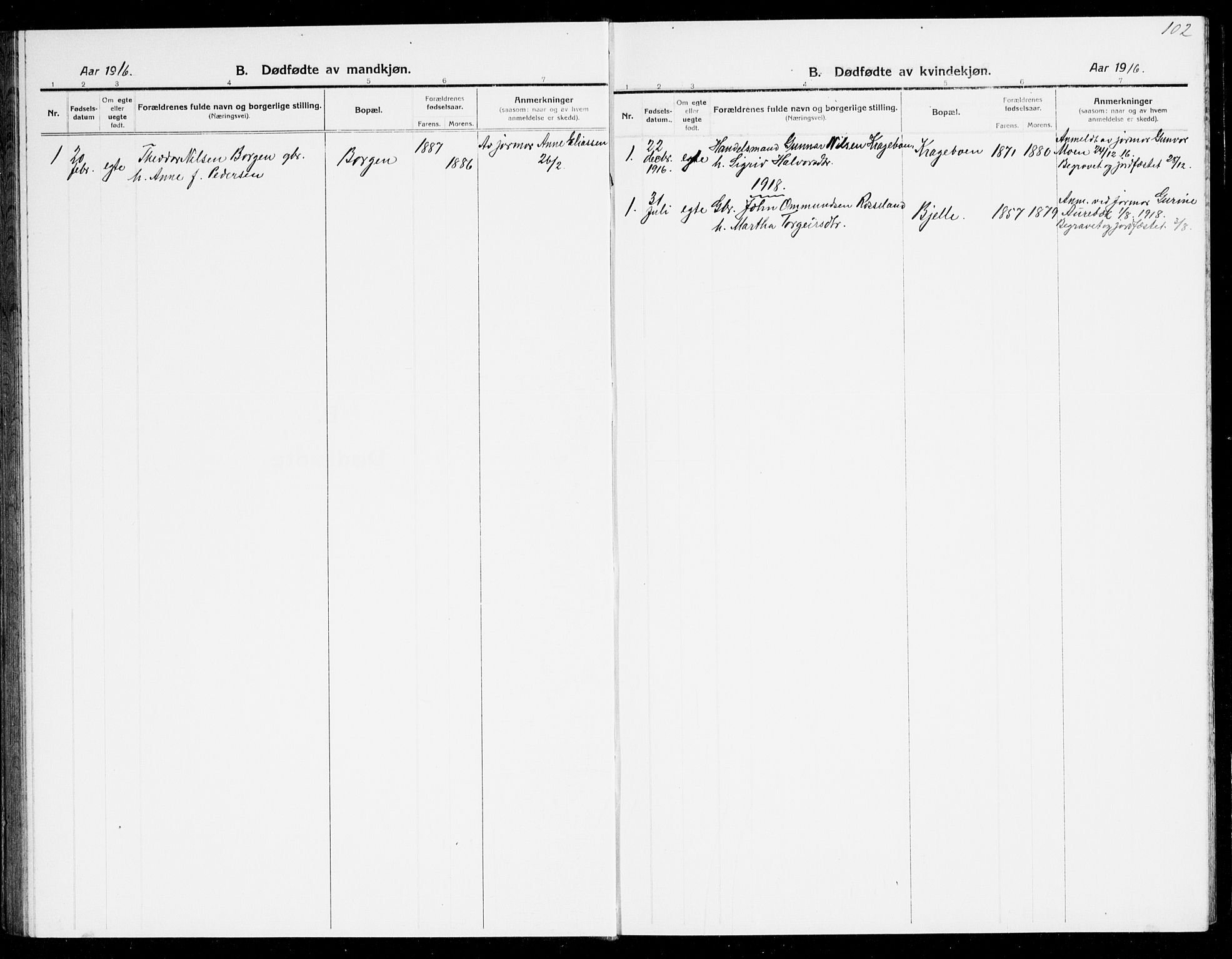 Tveit sokneprestkontor, AV/SAK-1111-0043/F/Fb/L0005: Parish register (copy) no. B 5, 1915-1941, p. 102