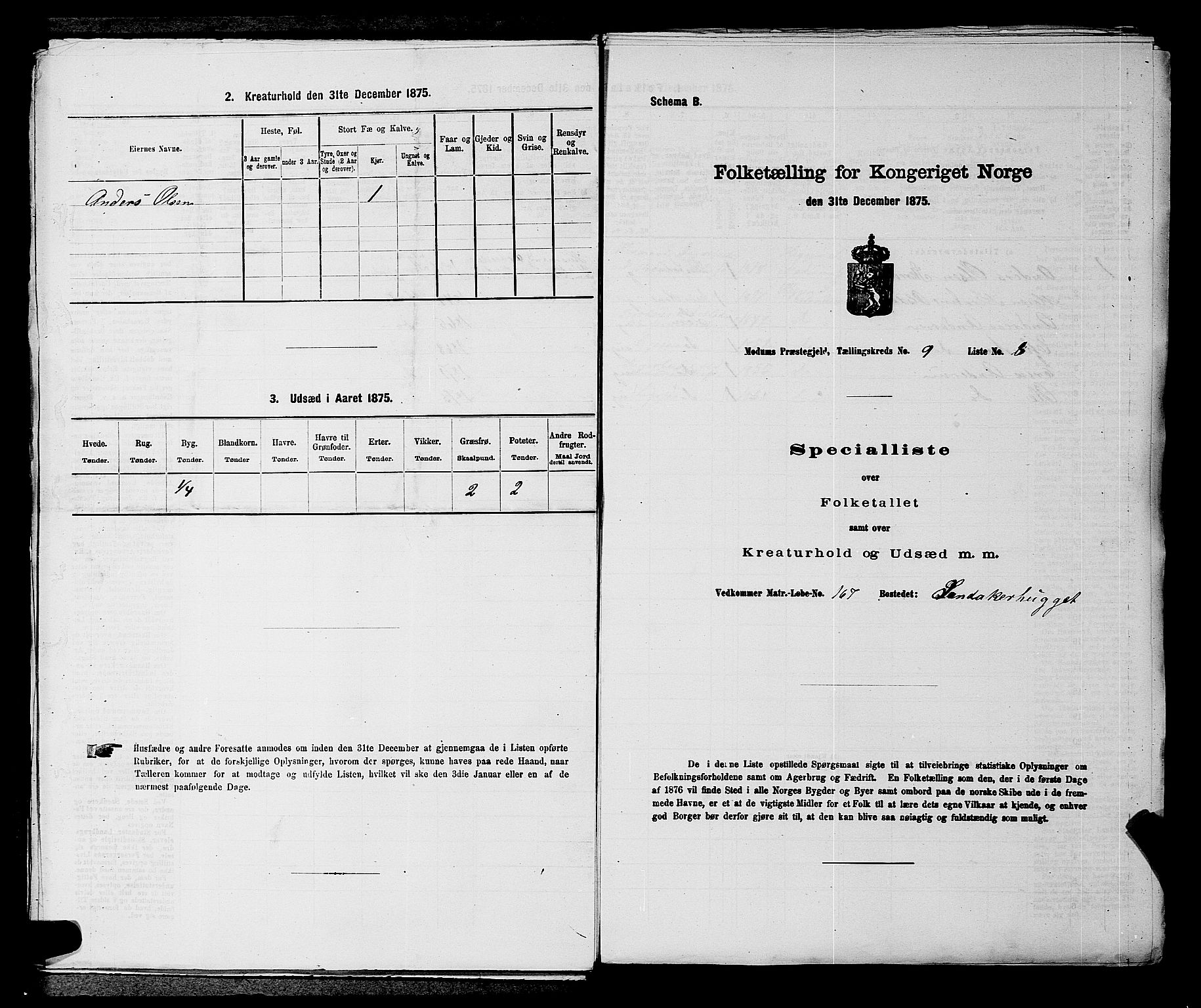 SAKO, 1875 census for 0623P Modum, 1875, p. 1055