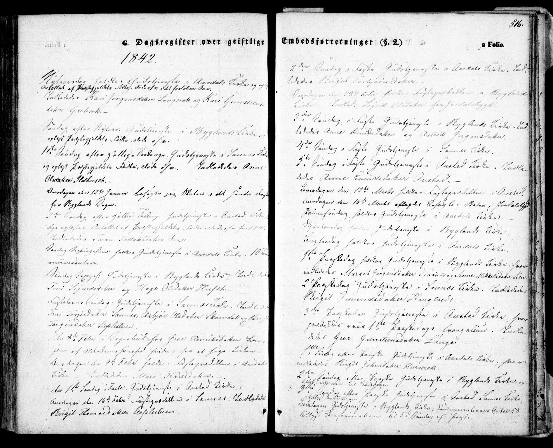 Bygland sokneprestkontor, SAK/1111-0006/F/Fa/Fab/L0004: Parish register (official) no. A 4, 1842-1858, p. 516