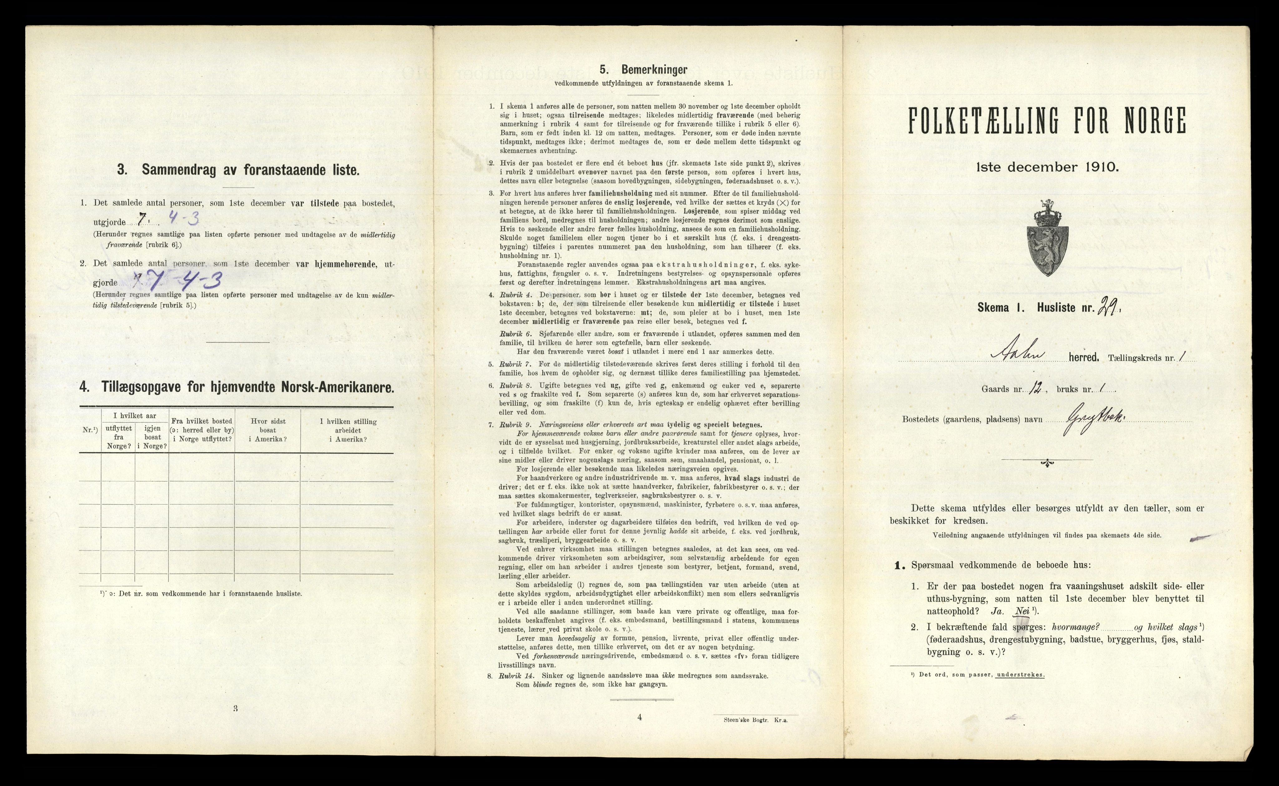 RA, 1910 census for Ålen, 1910, p. 91