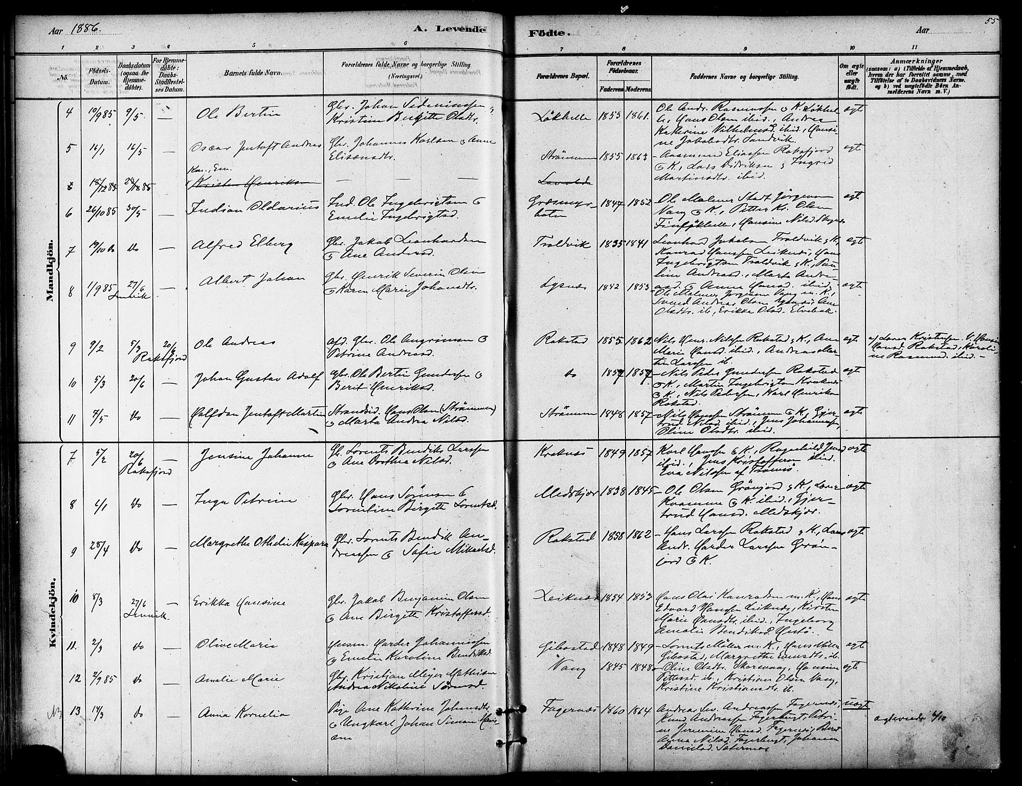 Lenvik sokneprestembete, SATØ/S-1310/H/Ha/Haa/L0011kirke: Parish register (official) no. 11, 1880-1889, p. 55